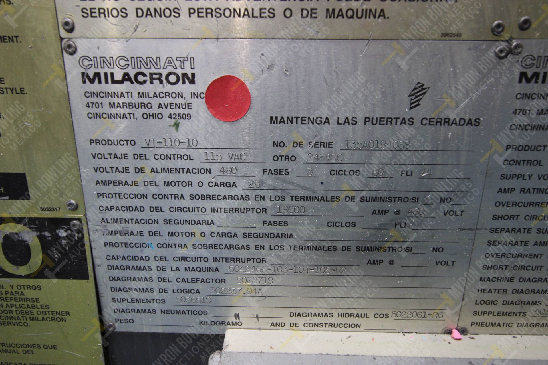 INYECTORA DE PLASTICO, MARCA CINCINNATI MILACRON, NO. SERIE T35A0194088, NO. ACTIVO D-05, AÑO 1994, - Image 15 of 17