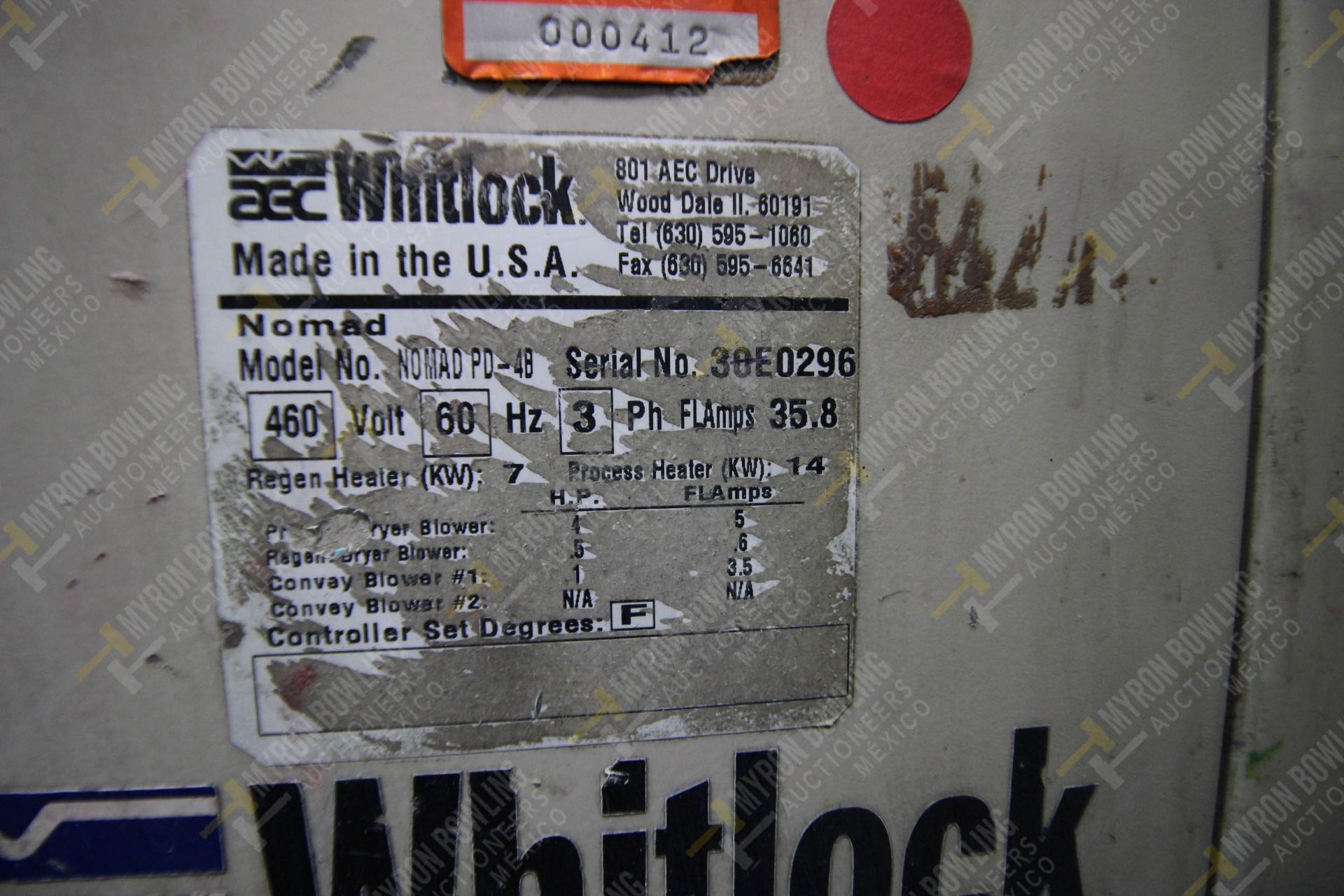 SECADOR DE RESINA, MARCA AEC WHITLOCK, NO. SERIE 30E 0297, NO. ACTIVO SE-60, MODELO NOMAD PD-48 (FA - Image 9 of 10