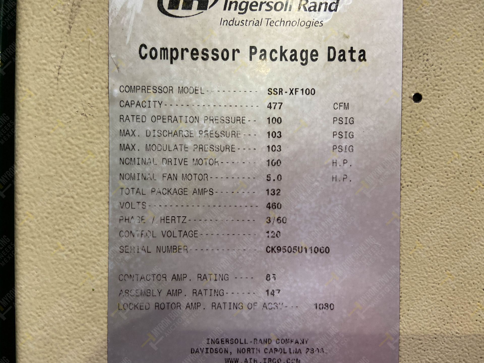 COMPRESOR DE TORNILLO, MARCA INGERSOLL RAND, MODELO, SSR-XF100, NO. SERIE. CK9505U11060, 100 PSI, 1 - Image 12 of 14