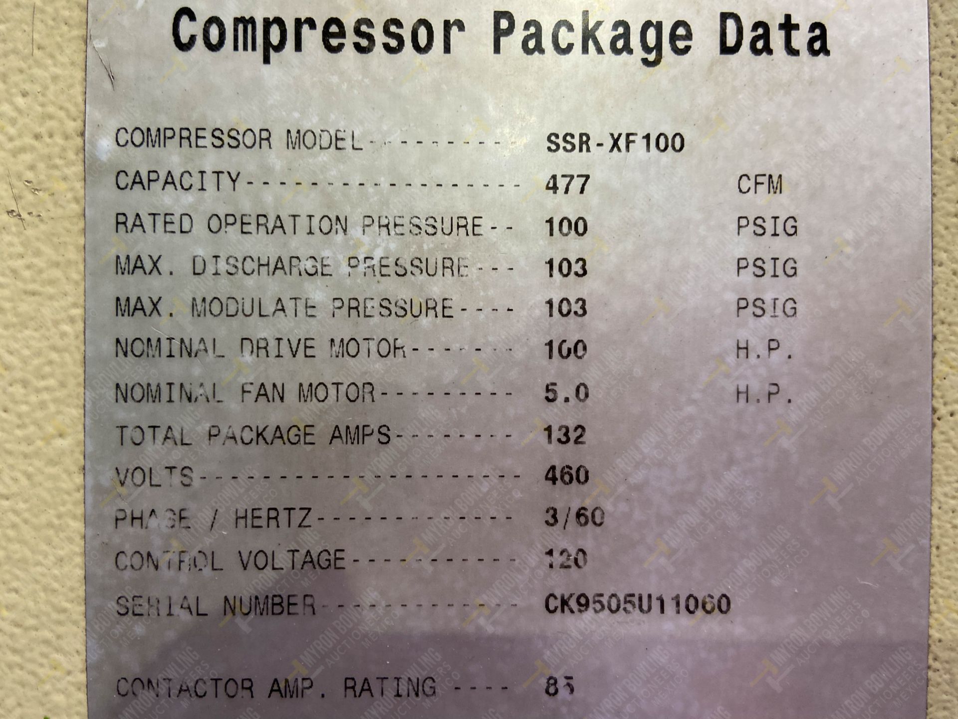 COMPRESOR DE TORNILLO, MARCA INGERSOLL RAND, MODELO, SSR-XF100, NO. SERIE. CK9505U11060, 100 PSI, 1 - Image 13 of 14