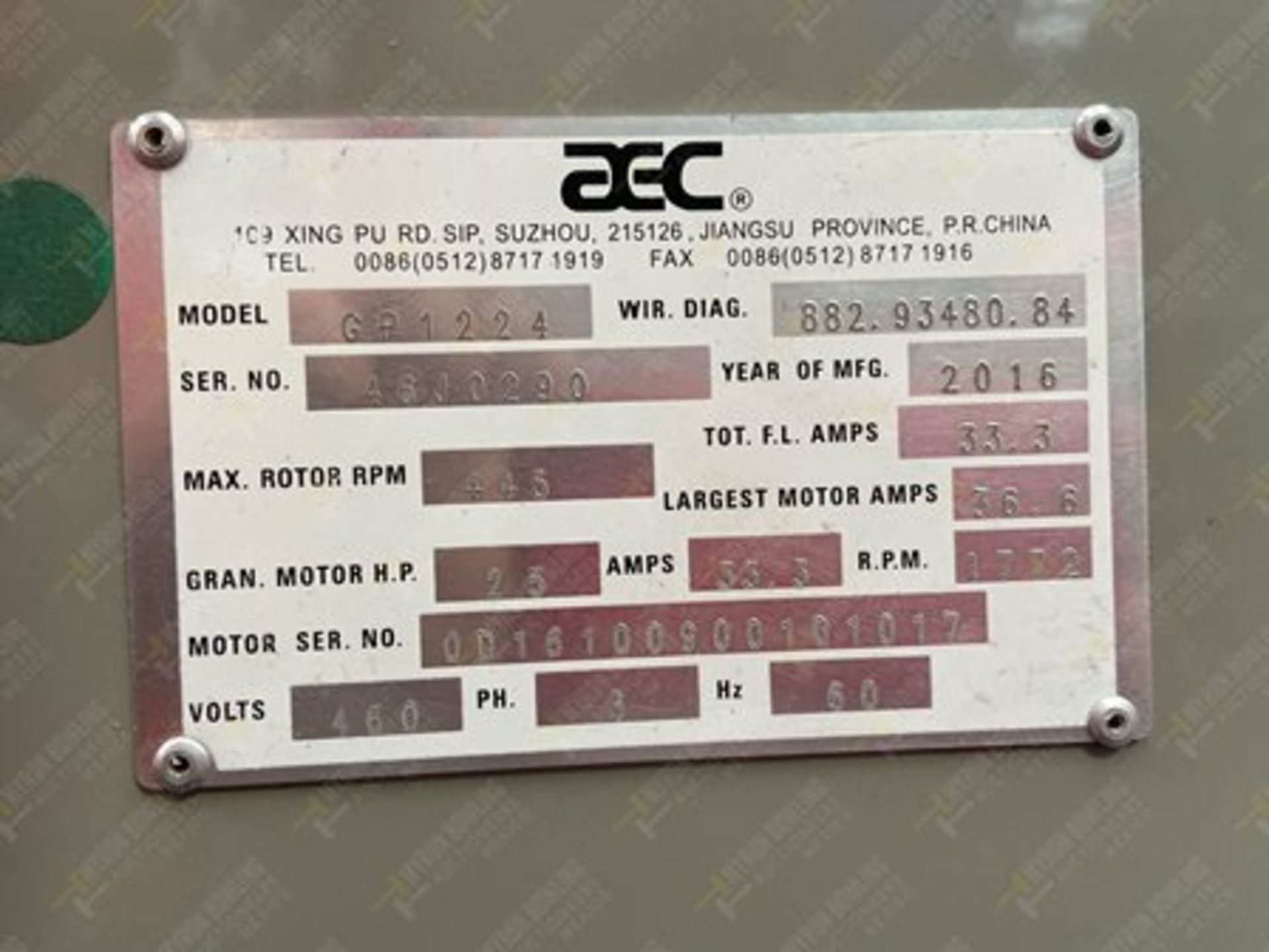 GRANULADOR MARCA AEC MOD.GP1224 SERIE 46J0290 AÑO 2016, VOLTAJE 440, CON MOTOR DE 10 HP, FAVOR DE I - Image 5 of 6