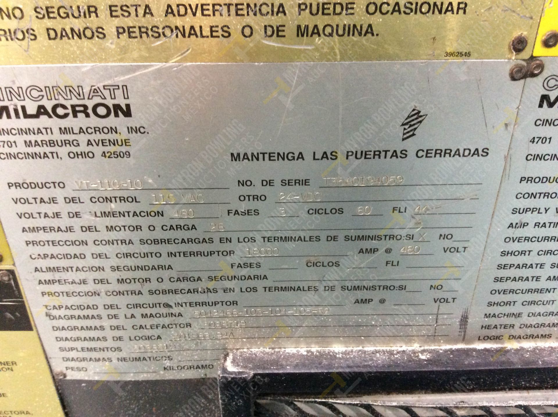 INYECTORA DE PLASTICO, MARCA CINCINNATI MILACRON, NO. SERIE T35A0194059, NO. ACTIVO D03, AÑO 1994, - Image 21 of 22