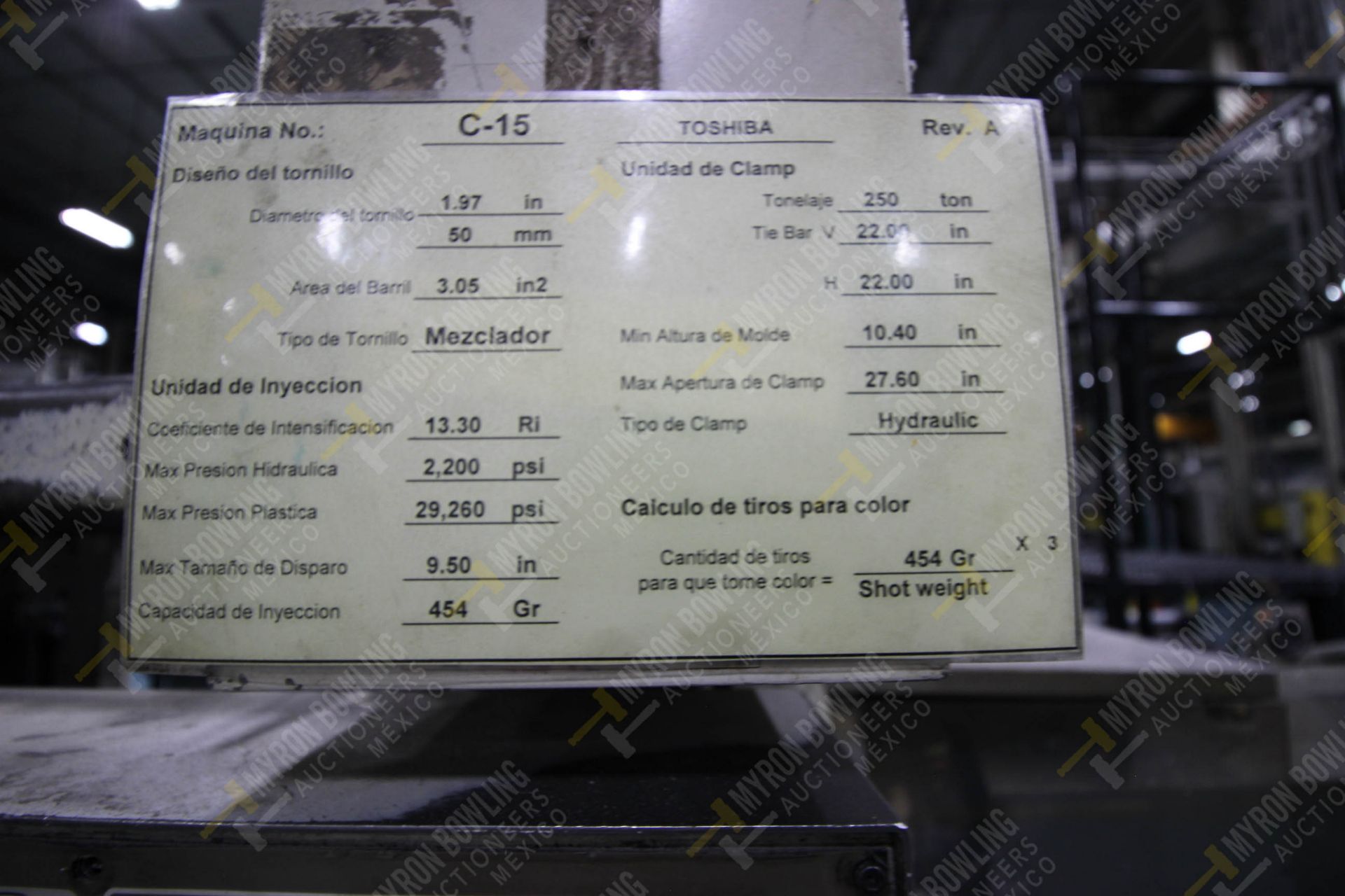 INYECTORA DE PLASTICO, MARCA TOSHIBA ISG 250, NO. SERIE 503103, NO. ACTIVO C15, AÑO 1995, MODELO IS - Image 20 of 21