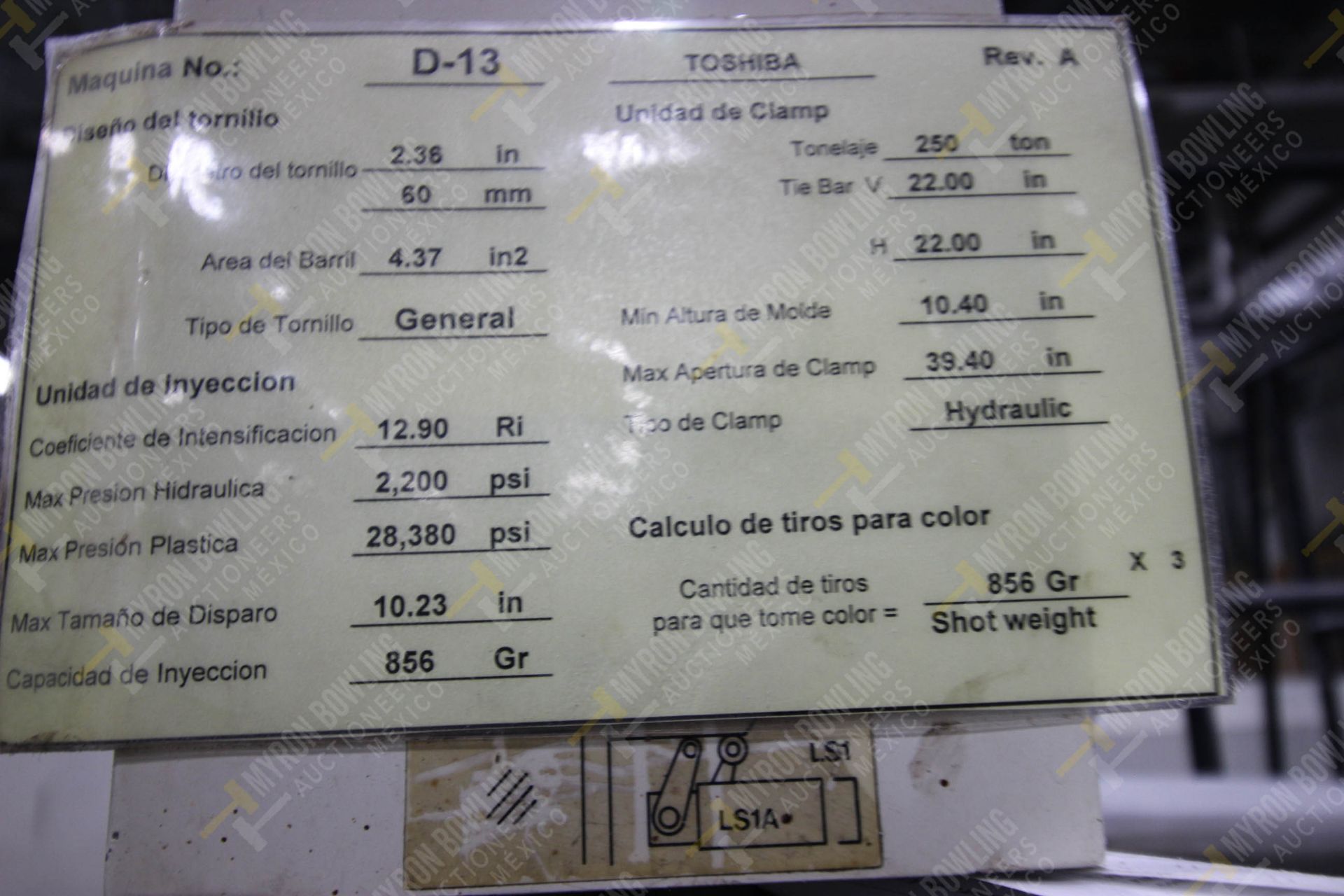 INYECTORA DE PLASTICO, MARCA TOSHIBA ISG250, NO. SERIE 748704, NO. ACTIVO D13, AÑO 1997, MODELO ISG - Image 12 of 13