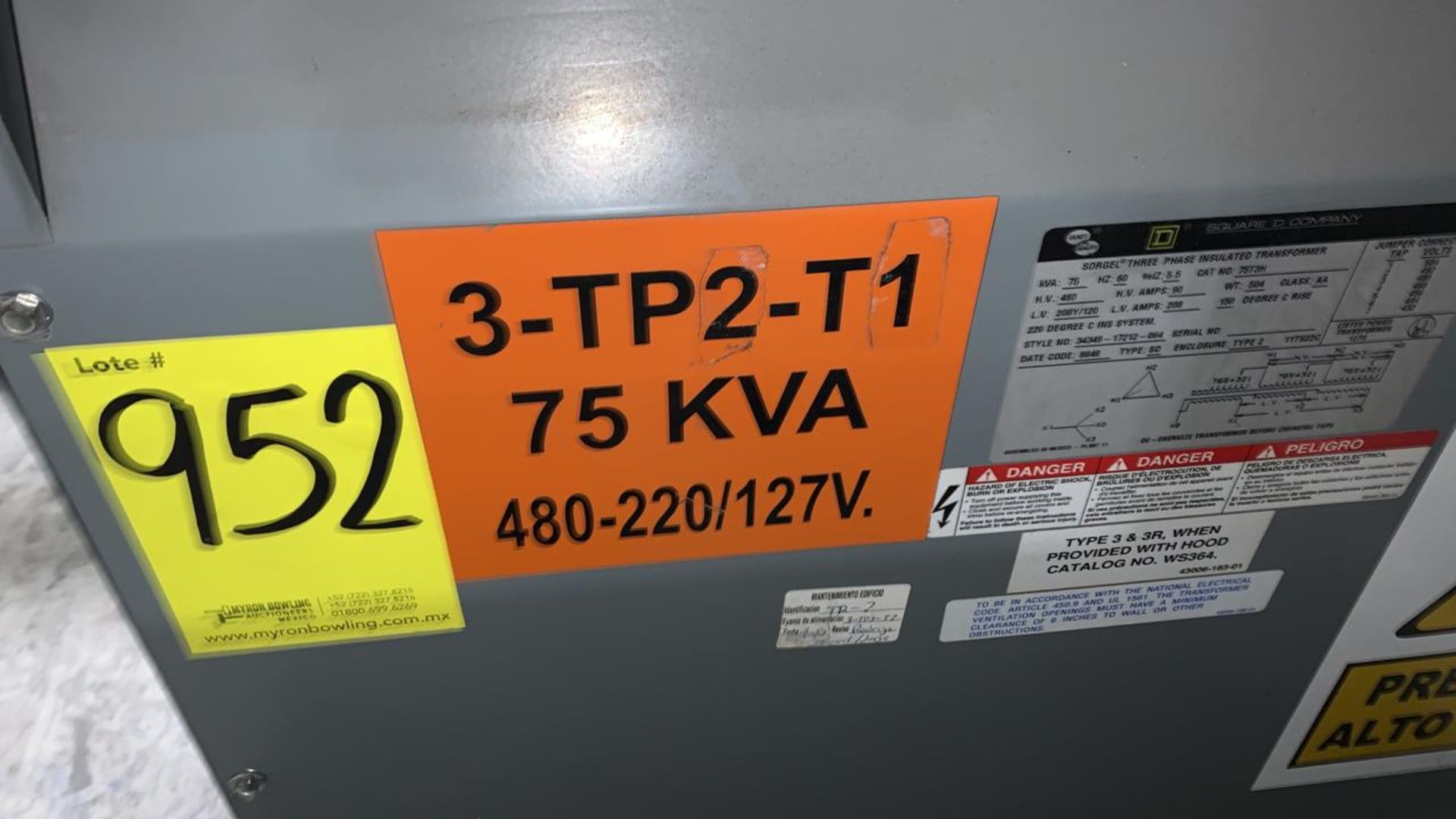 TRANSFORMADOR TIPO SECO DE 75KVA, MARCA SQUARE D, PRIMARIO 480, SECUNDARIO 220/127V - Image 4 of 5