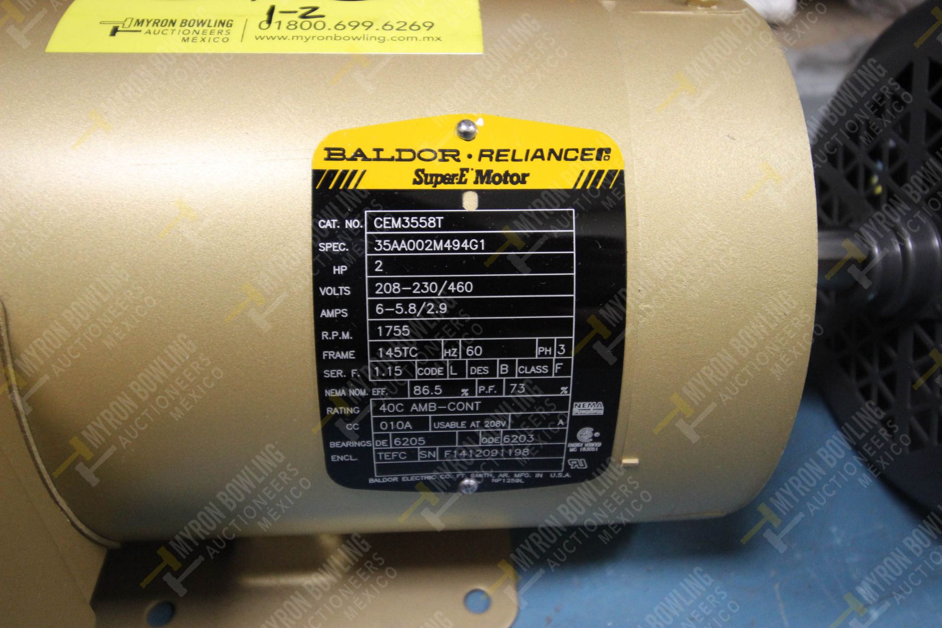 MOTOR BALDOR DE 2HP SERIE CEM3558T/ MOTOR BLADOR DE CORRIENTE DIRECTA DE 1.5 HP 1750 RPM SERIE W100 - Image 4 of 7