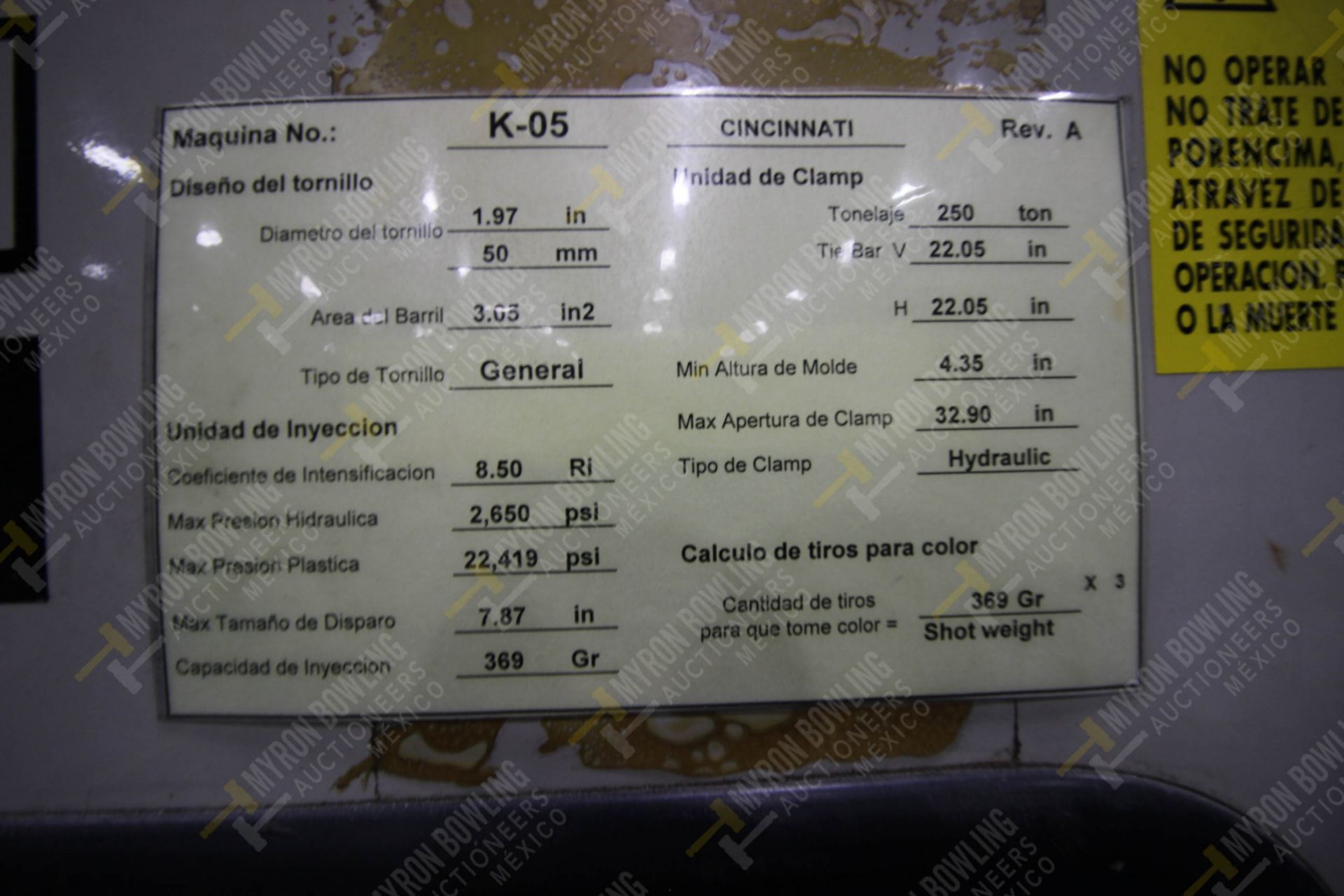 INYECTORA DE PLASTICO, MARCA CINCINNATI MILACRON, NO. SERIE 3902A21/92-20, NO. ACTIVO K05, AÑO 1992 - Image 19 of 20