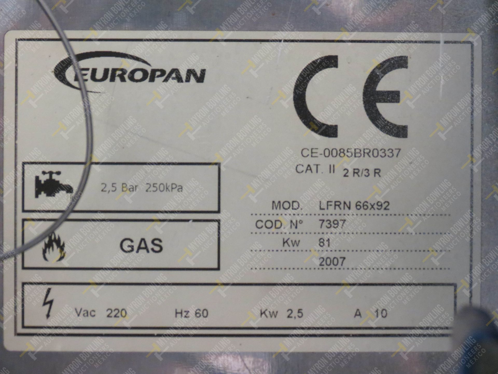 Horno giratorio a gas marca Europan, Modelo LFRN66X92, No. de Serie 6397, año 2007 ... - Image 6 of 13