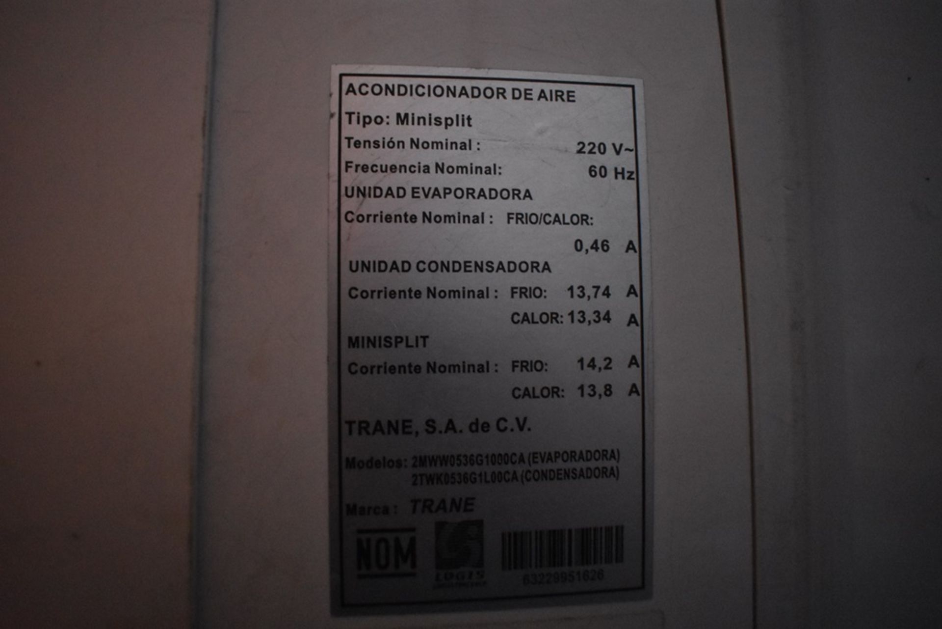 Split marca Trane, Modelo Evaporador: 2MWW0536G1000CA, Modelo Condensador: 2TWK0536G1L00CA - Image 9 of 12