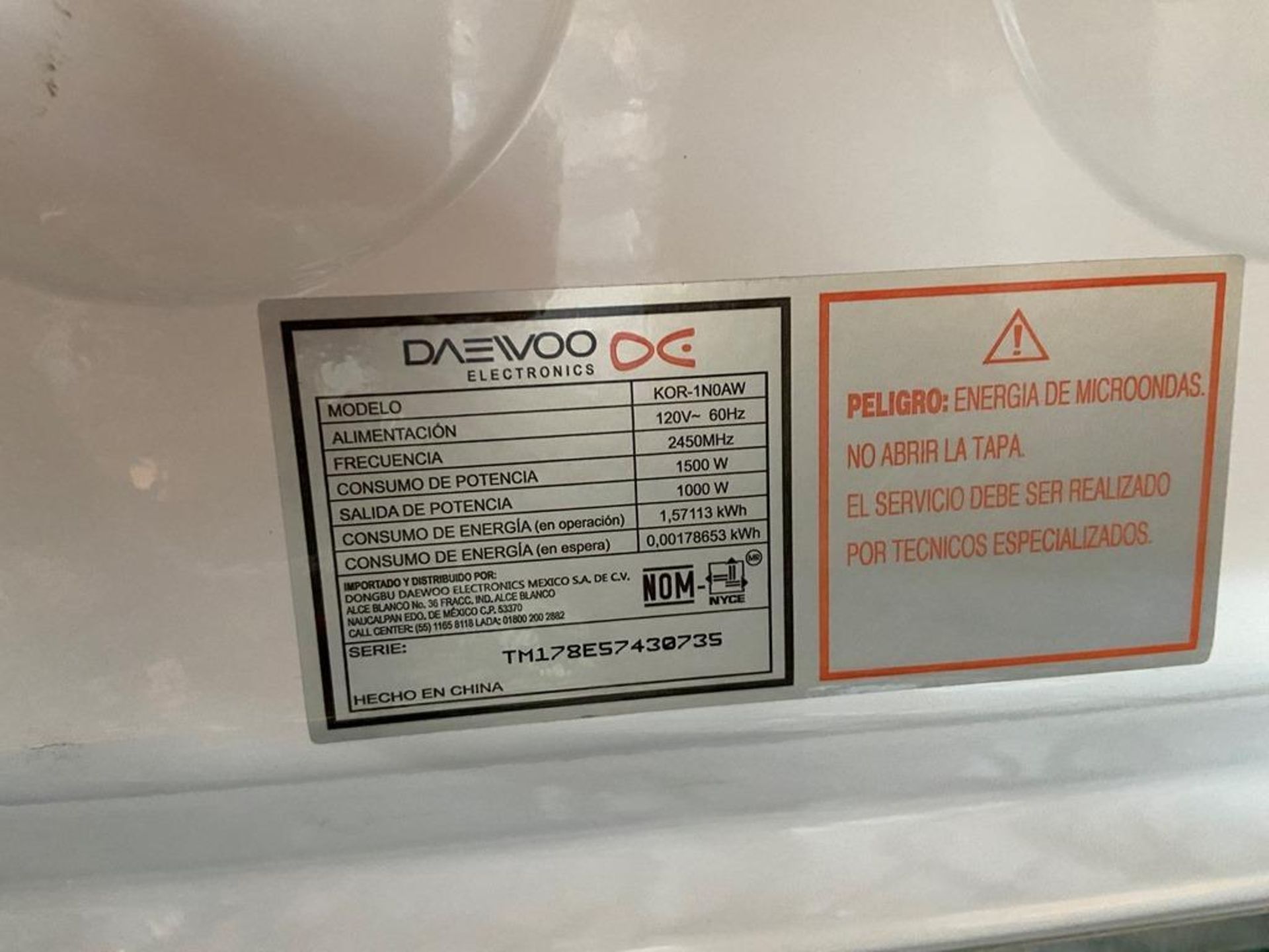 Horno de microondas marca Daewoo, modelo KOR-1NDAW, serie: TM178E57430735 - Image 4 of 5