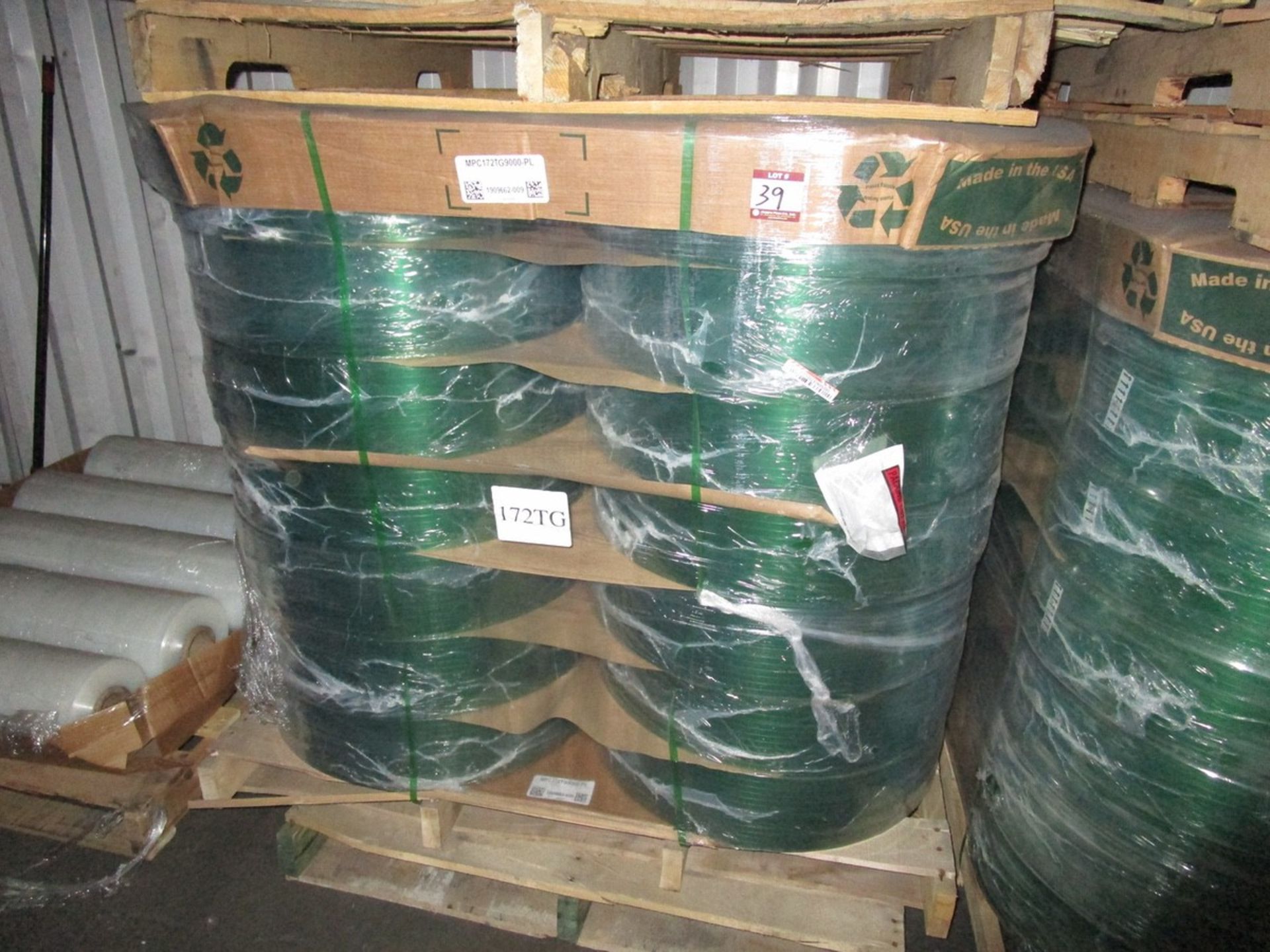 Skid of Plastic Strapping Model MPC172TG9000PL, 28 Rolls | Rig Fee: $50