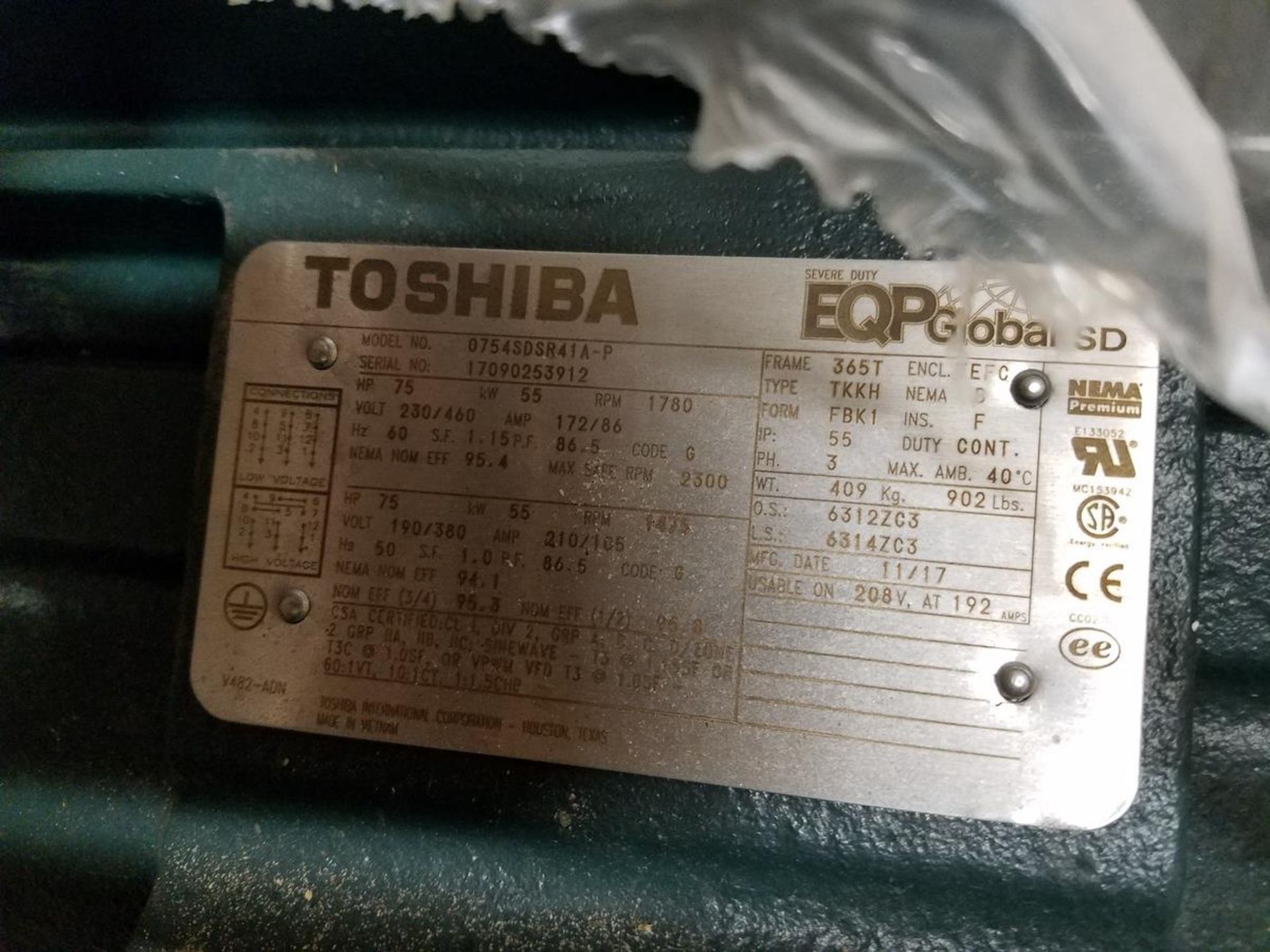 Toshiba Electric Motor, 75 HP | Rig Fee: $25 - Image 2 of 2