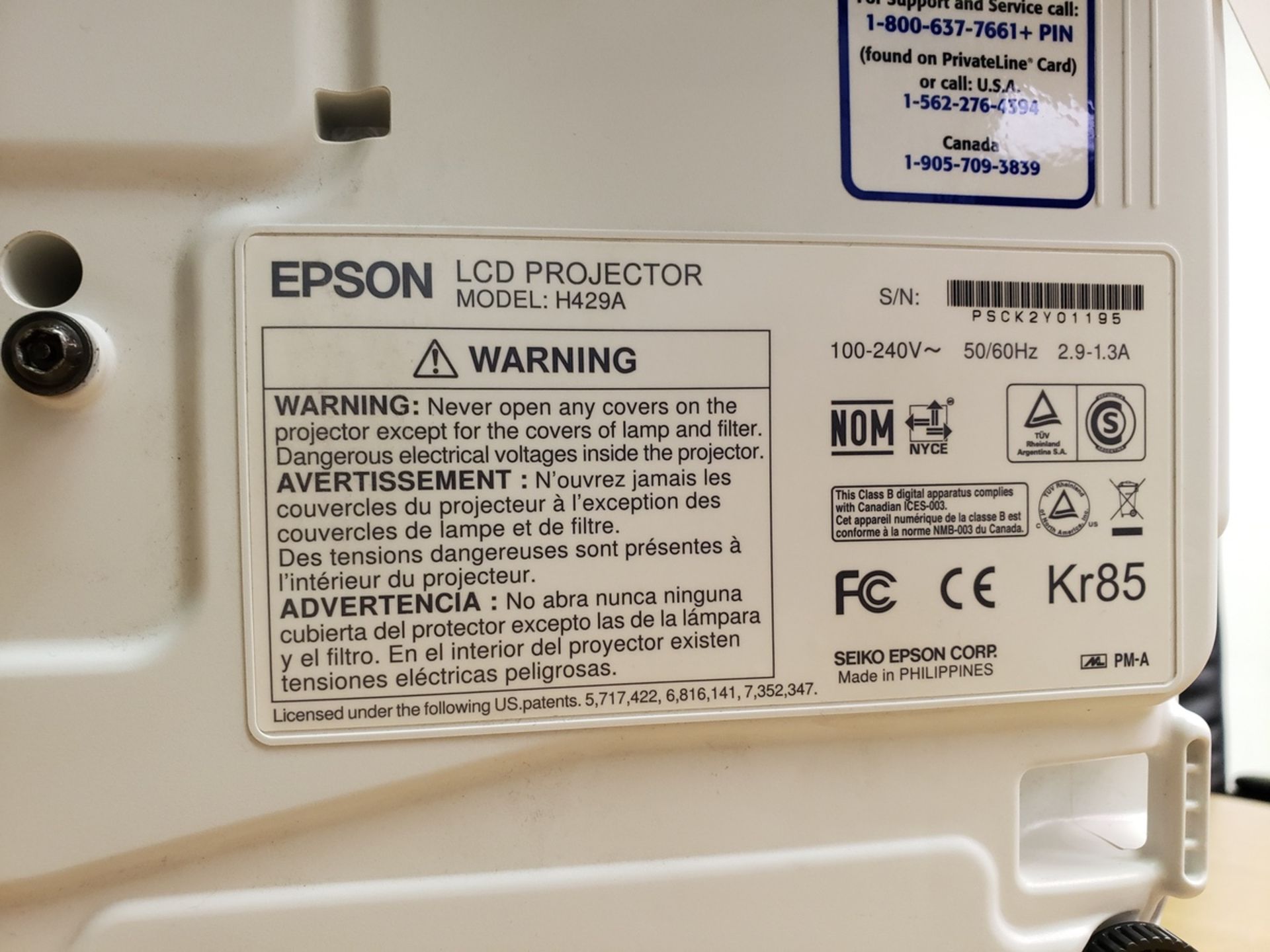 Epson LCD Projector, M# H429A | Rig Fee: Hand Carry or Contact Rigger - Image 2 of 2