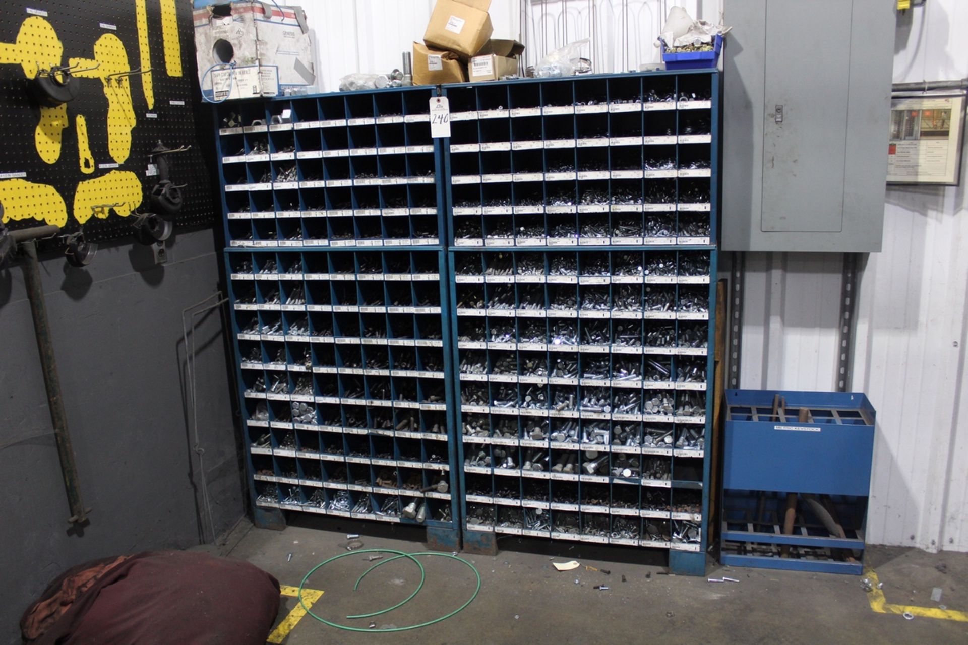 Lot of (2) Bolt Bins w/Contents and Material Storage Rack | Rig Fee: Hand Carry or Contact Rigger