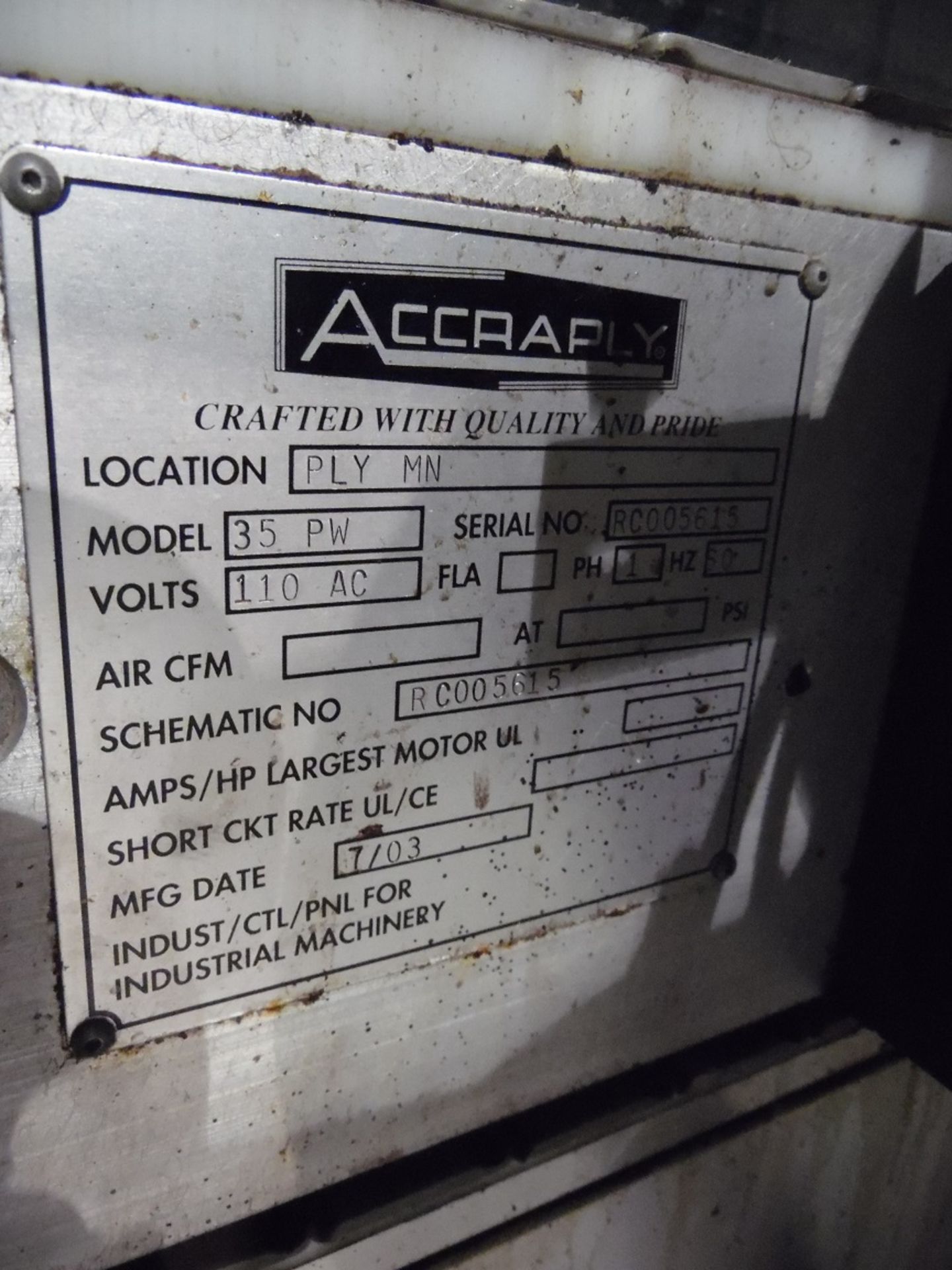 Accraply Model 35-PW Front and Rear Pressure Sensitive Labeler, S/N: RC005615 | Load Fee: $100 - Image 2 of 2