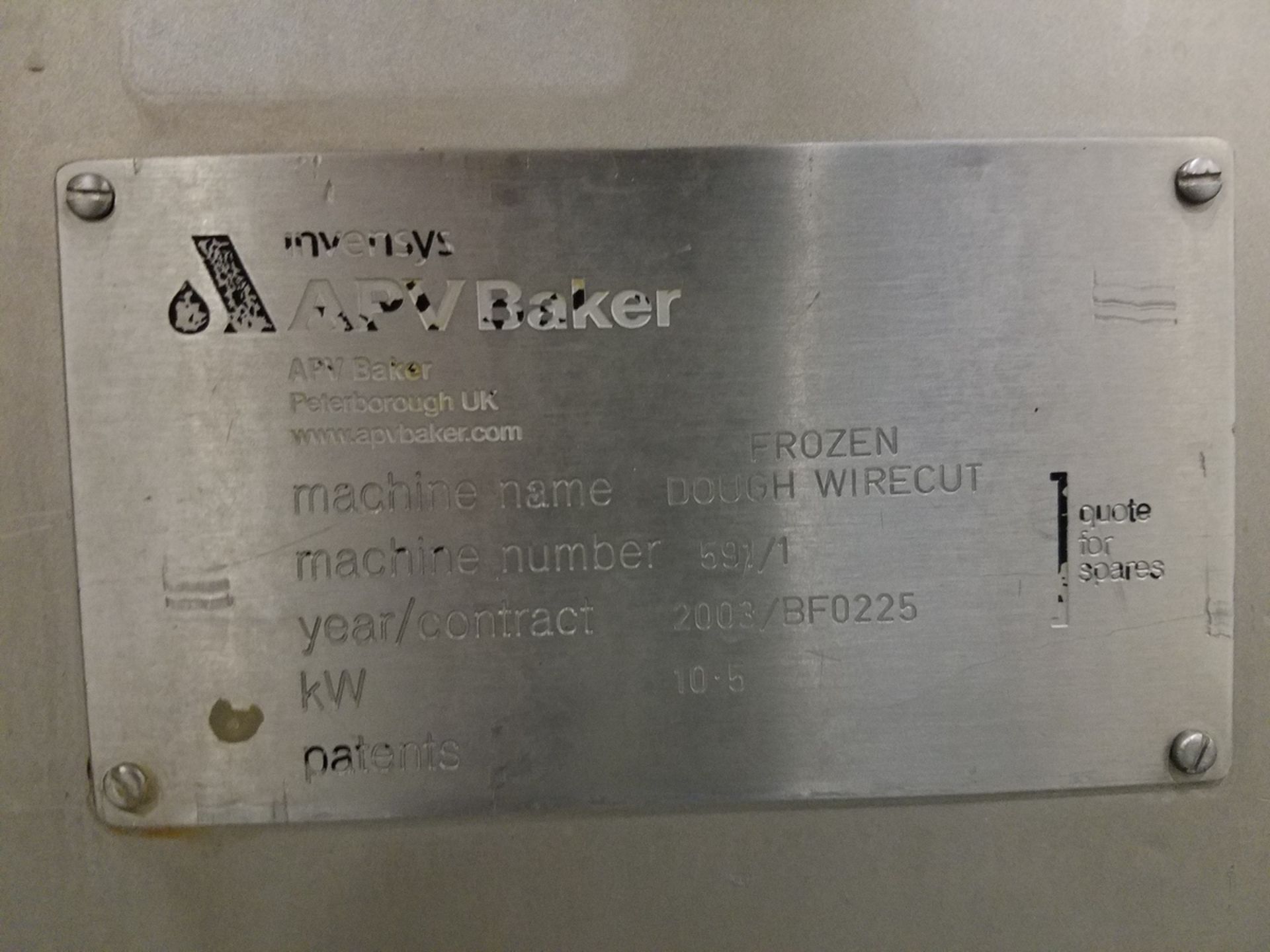 2003 APV Baker Frozen Dough Wirecut, Machine No. 591/1, W/ Tooling & Change Par | Rig Fee: $1750 - Image 2 of 11