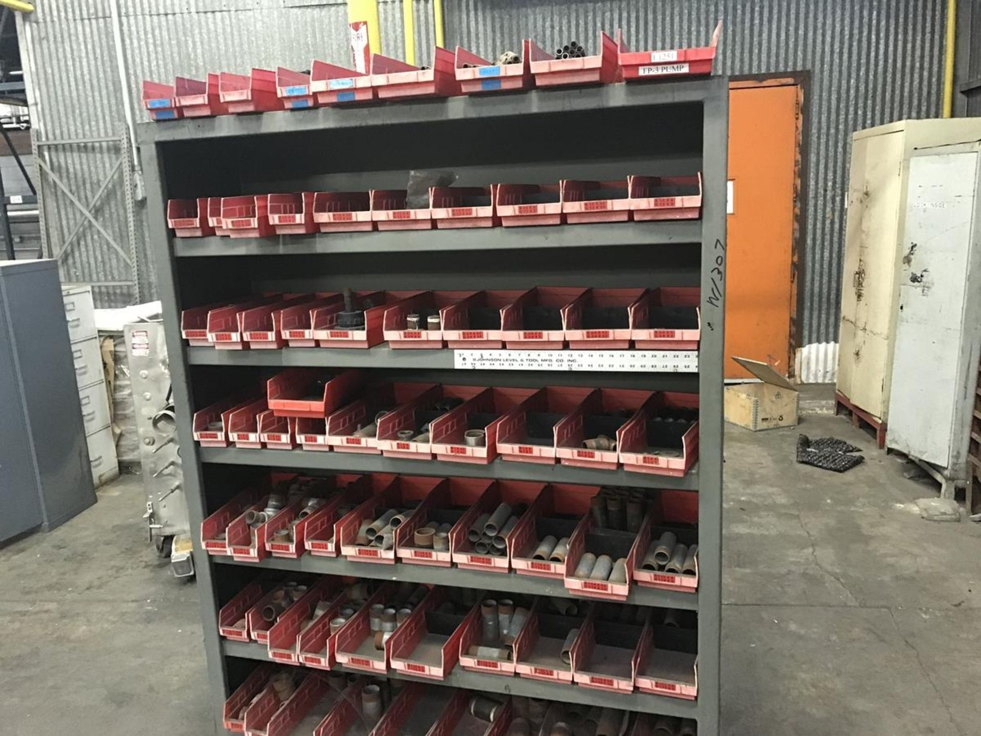 (5) Lawson Parts Bins, (5) Portable Shelves | Rig Fee: $400