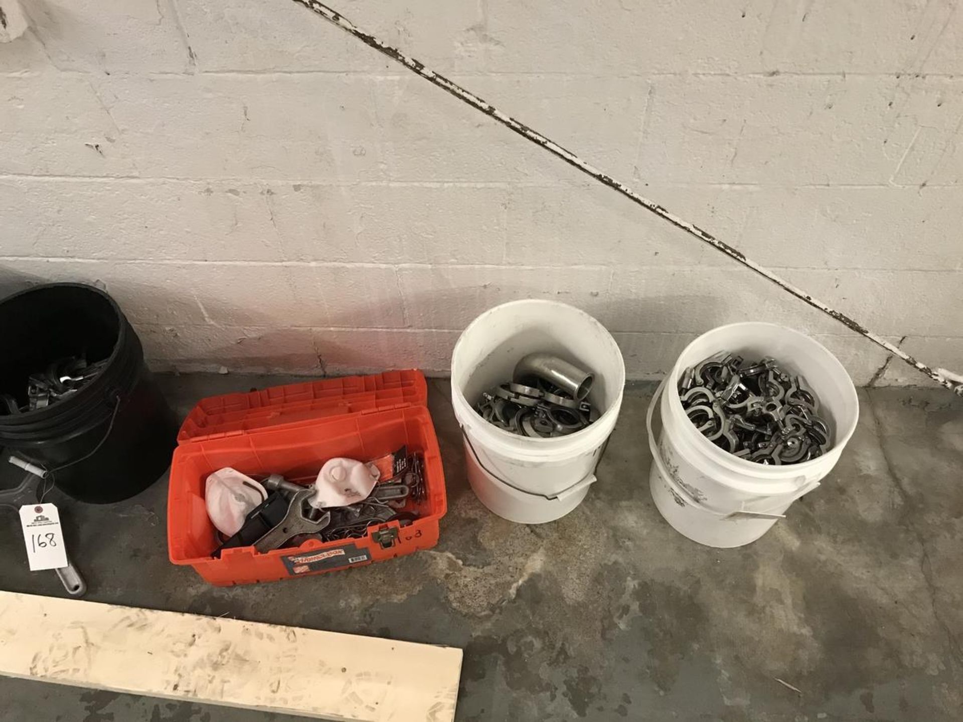 (3) Buckets, Clamps, Stainless Steel Fittings, Orange Tool Box, (1) Tote of Brush | Rig Fee: $100