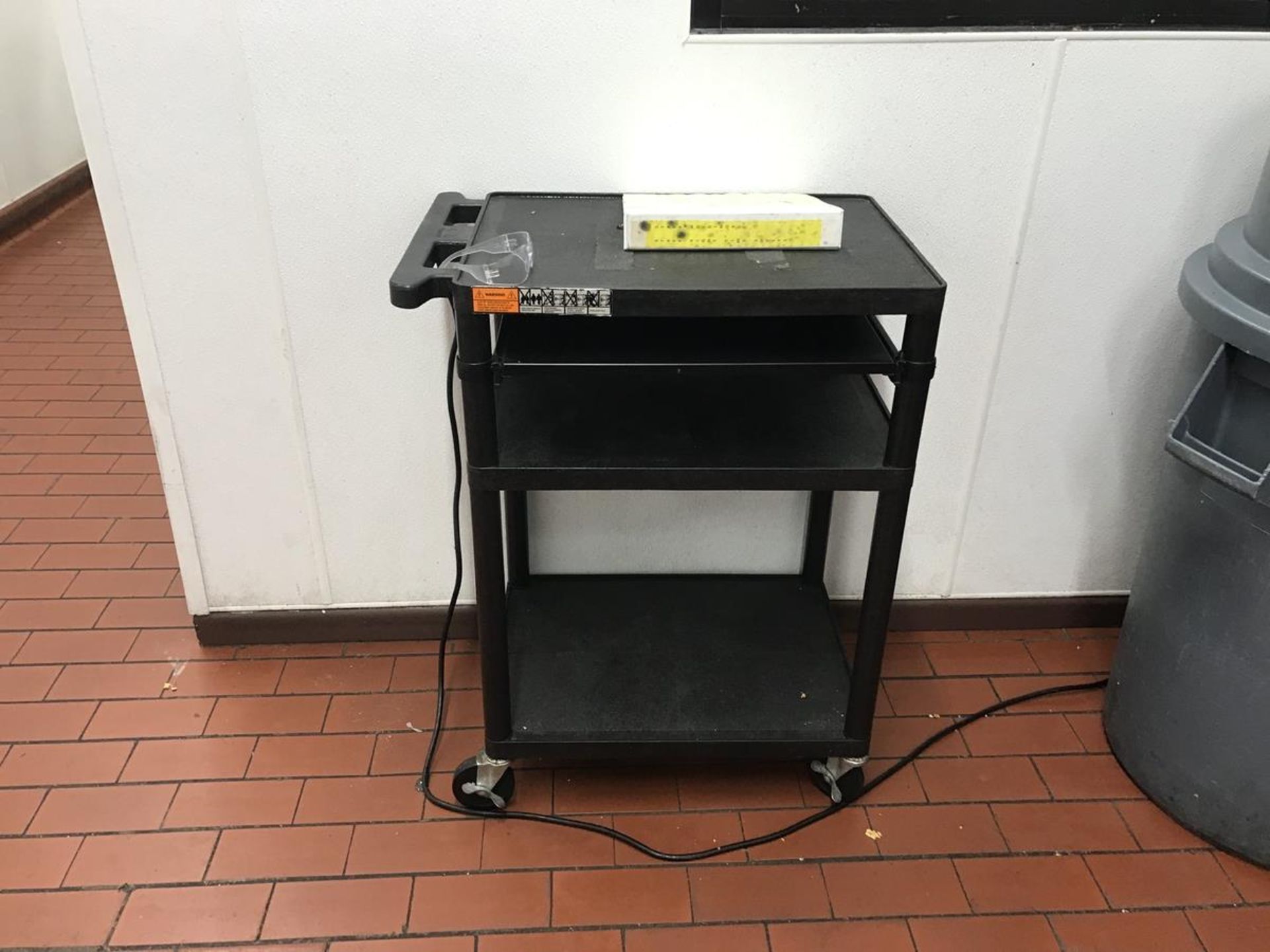 (2) Folding Picnic Tables, Metro Racking, 4 Wheel Cart in lunch room, microwave | Rig Fee: $150 - Image 4 of 4