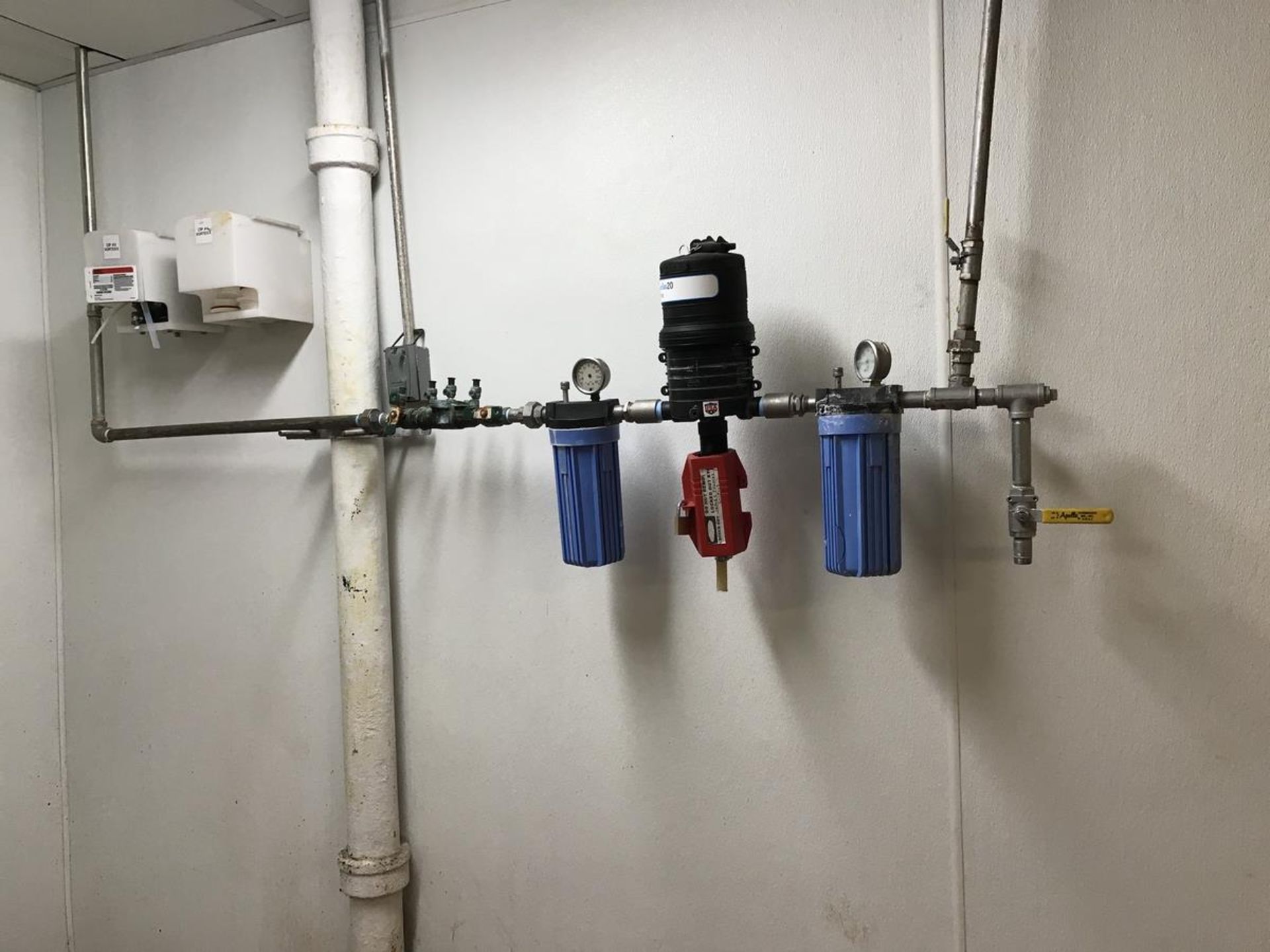 Ecolab Pumps, Controllers, Water Filters on wall in CIP Room | Rig Fee: $150 - Image 2 of 2