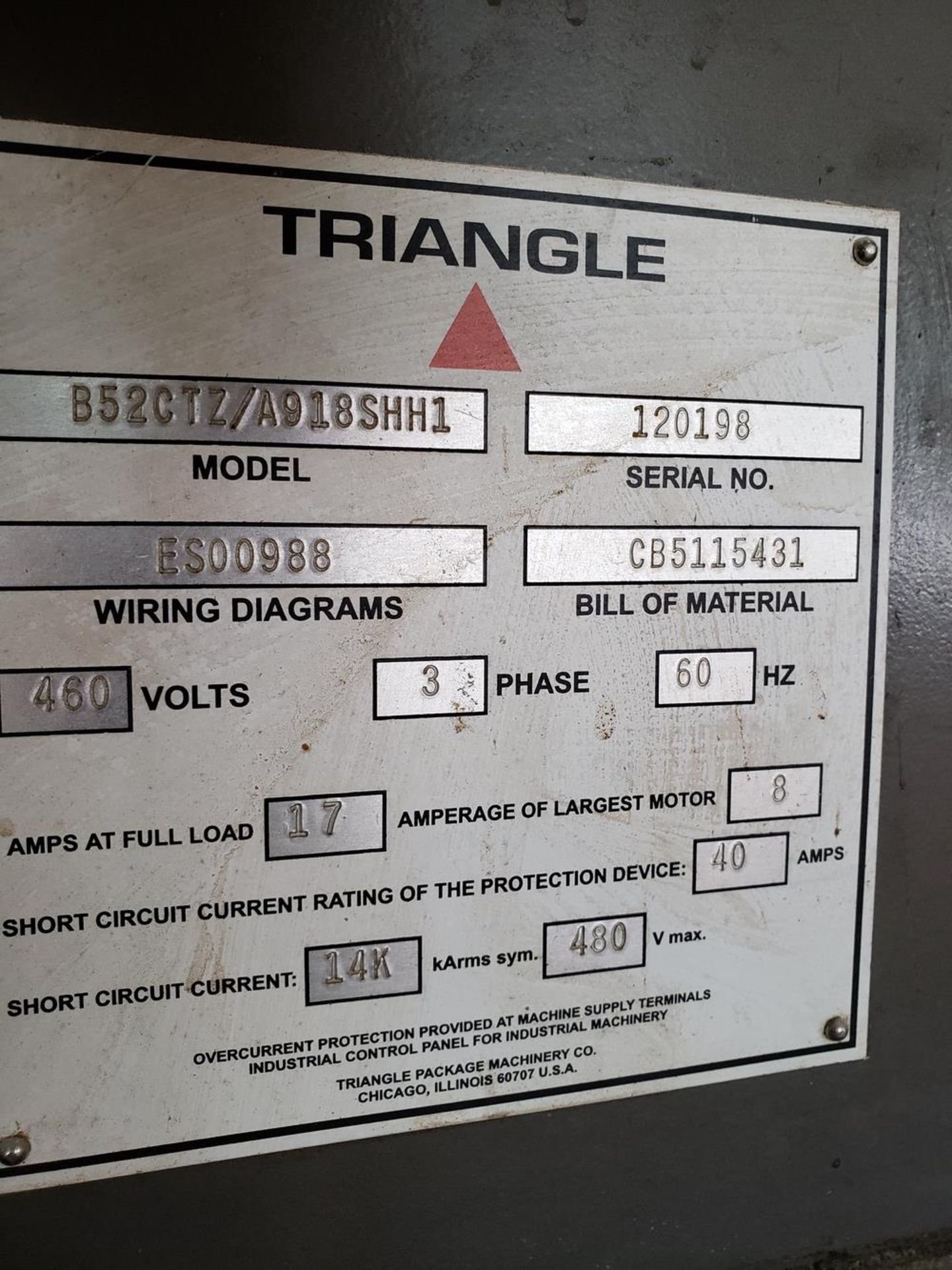 2004 Triangle Vertical Form Fill Seal Bagger, M# B52CTZ/A918SHH1, S/ - Subj to Bulk | Rig Fee: $800 - Image 2 of 6