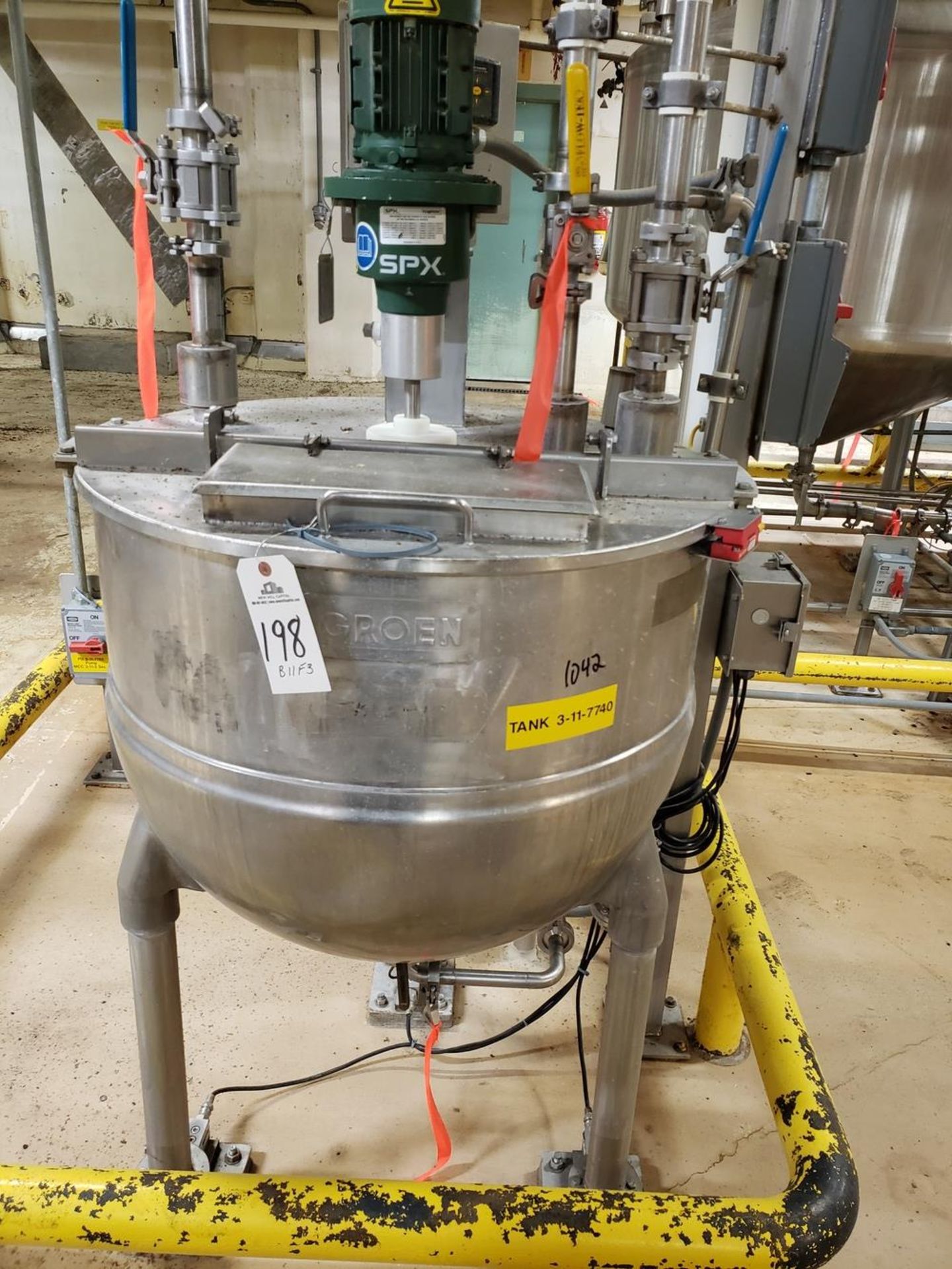 Groen 60 Gallon Jacketed, Agitated Mixing Kettle, M# SA-F-60 SP, Load Cell Mounted | Rig Fee: $250