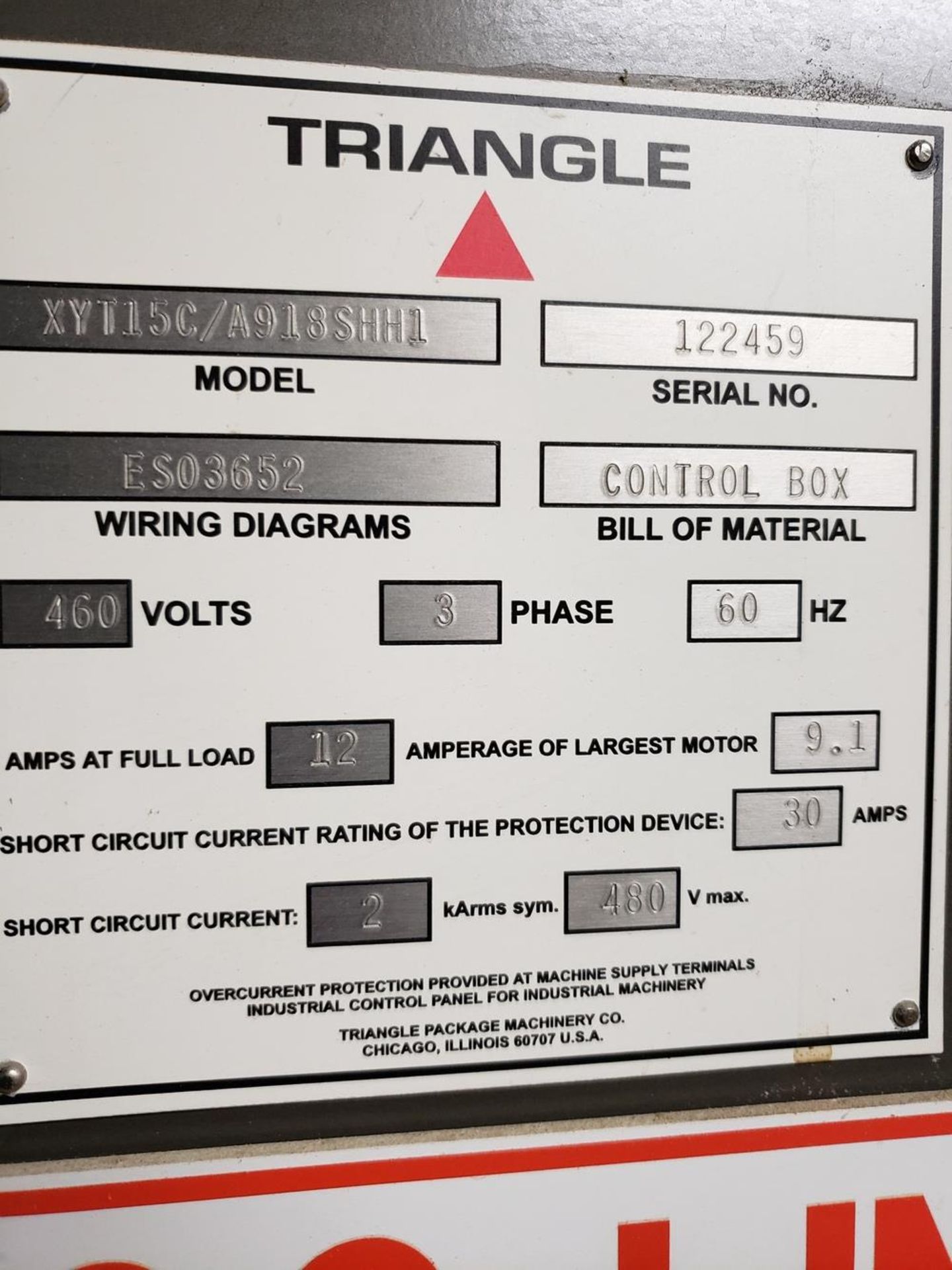 2012 Triangle Vertical Form Fill Seal Bagger, M# XYT15C/A918SHH1, S/ - Subj to Bulk | Rig Fee: $800 - Image 2 of 6