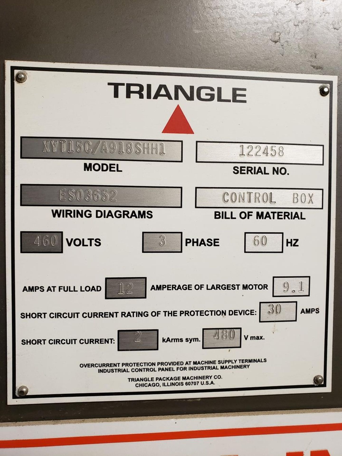 2012 Triangle Vertical Form Fill Seal Bagger, M# XYT15C/A918SHH1, S/ - Subj to Bulk | Rig Fee: $800 - Image 2 of 6