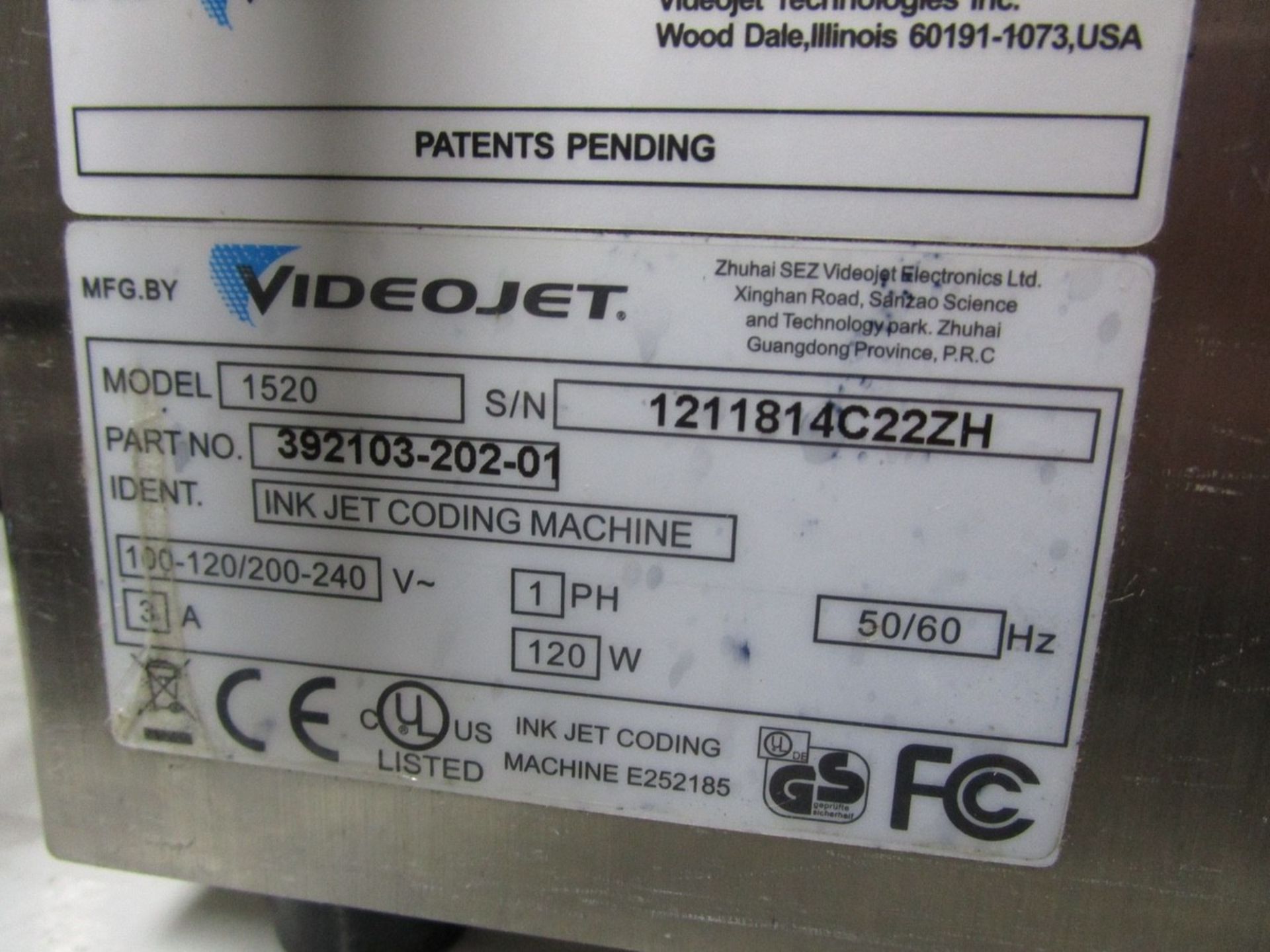 VideoJet 1520 Ink Jet Coding Machine s/n 1211814C22ZA | Rig Fee: $75 - Image 3 of 3