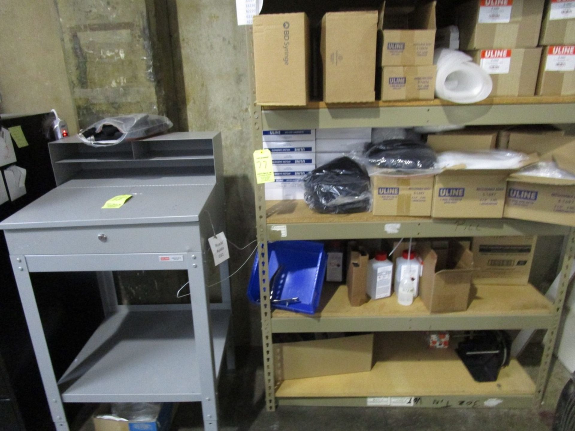 Lot Asst. Bags, Labels, Hairnets, Shelving, Shippers Bench, Fils | Rig Fee: $0