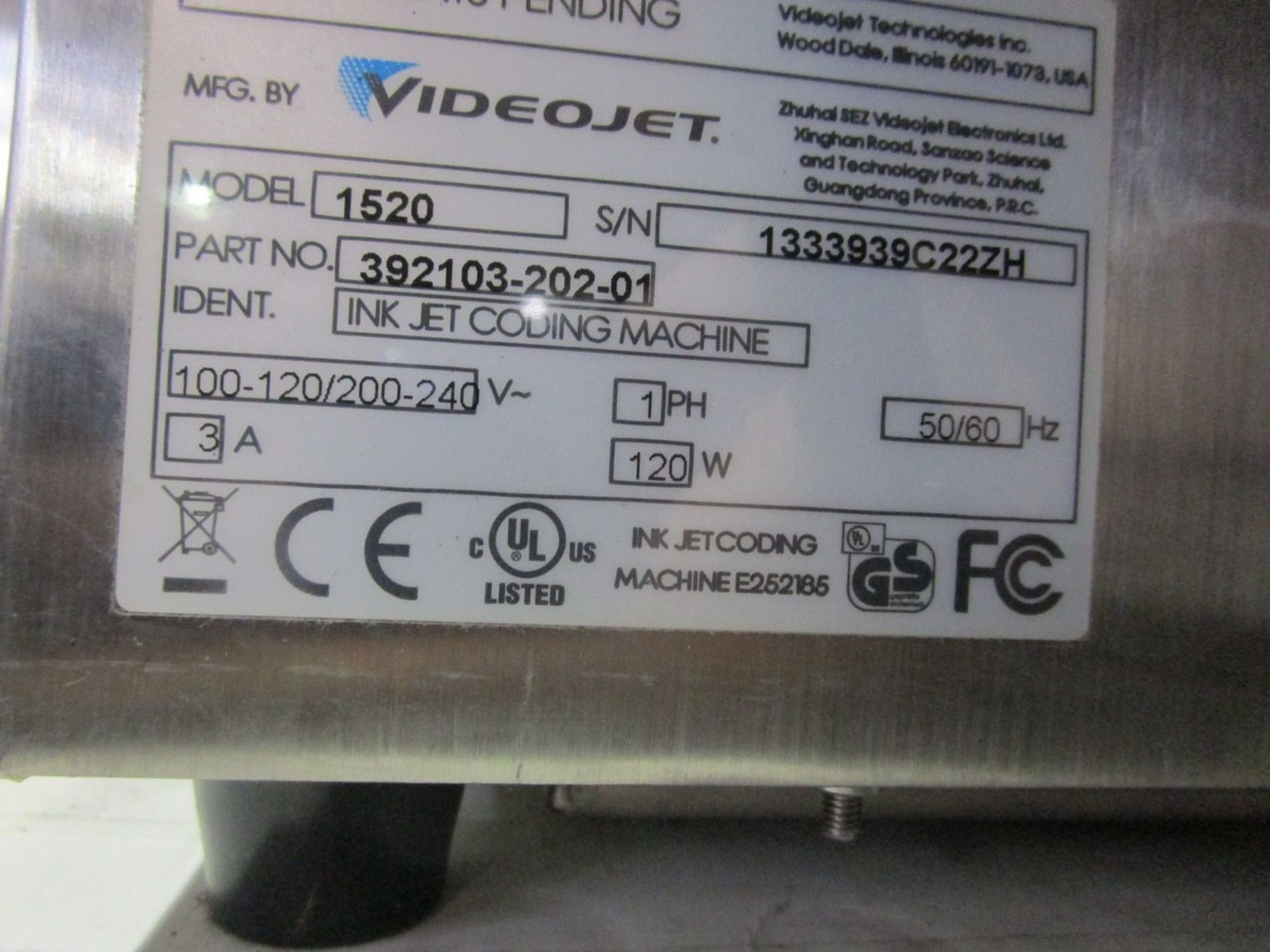 VideoJet 1520 Ink Jet Coding Machine s/n 1333939C22ZH | Rig Fee: $75 - Image 4 of 4