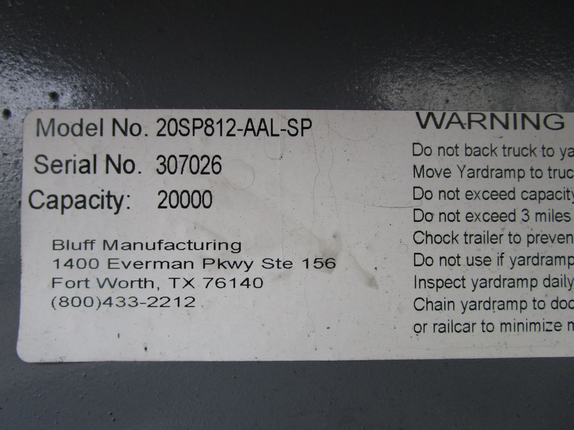 Bluff 20SP812-AAL-SP Angled Free Standing Dock s/n 307026, 20,000# Capacity | Buyer to Remove - Image 3 of 4