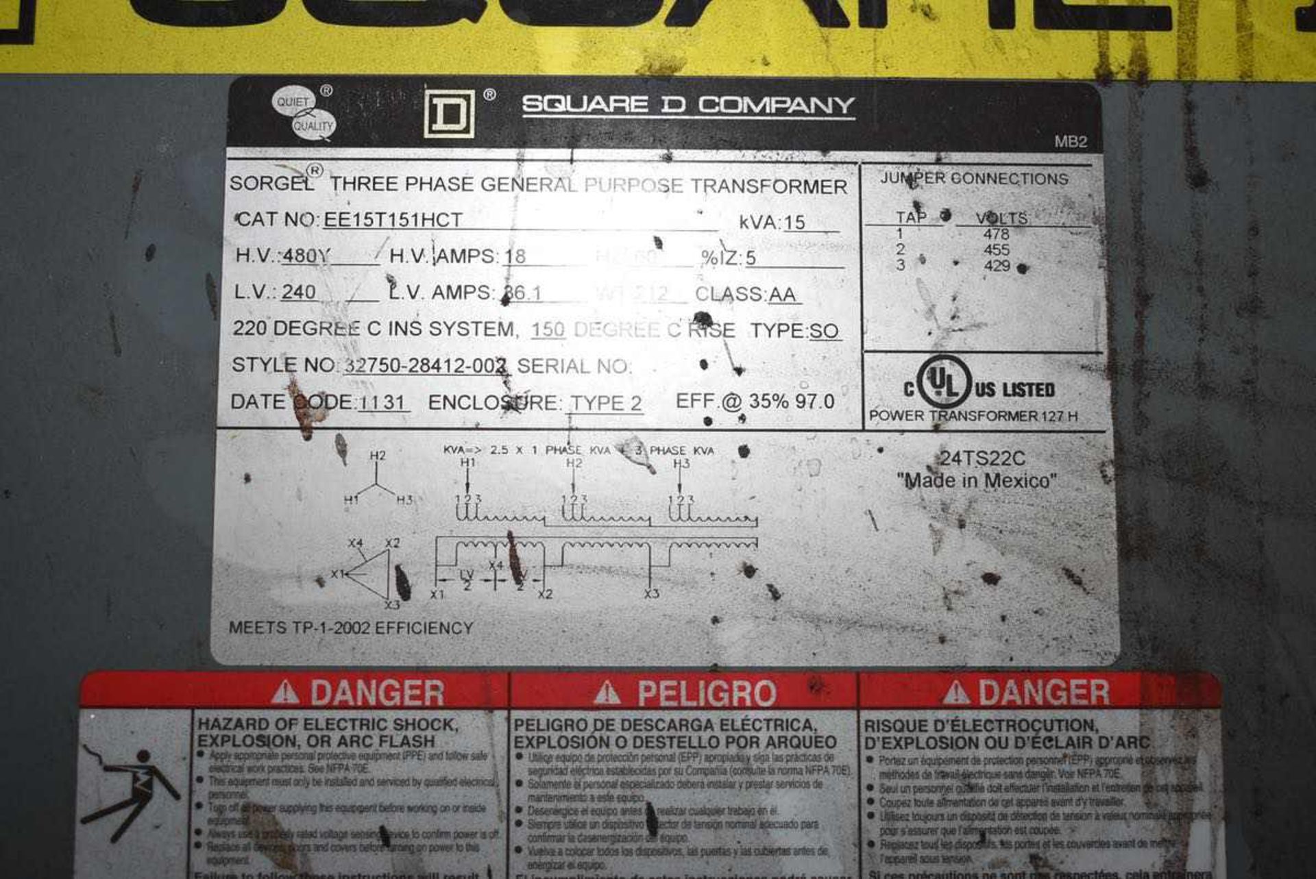 Square D Transformer, Rated 15KVA - Image 2 of 2
