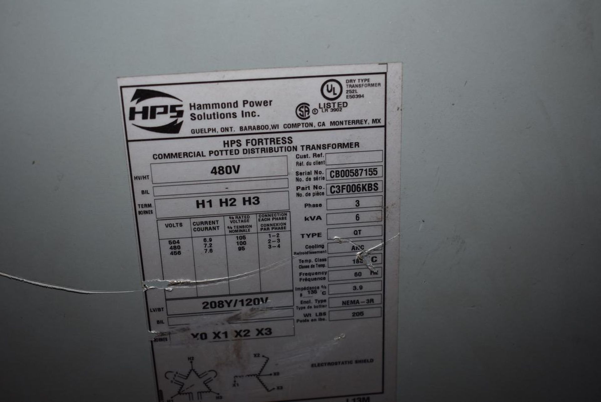 Lot Tags 118 & 119: Duff Norton Control Panel, HPS Transformer Rated 6 KVA | Subject to Bulk 112A - Image 4 of 4