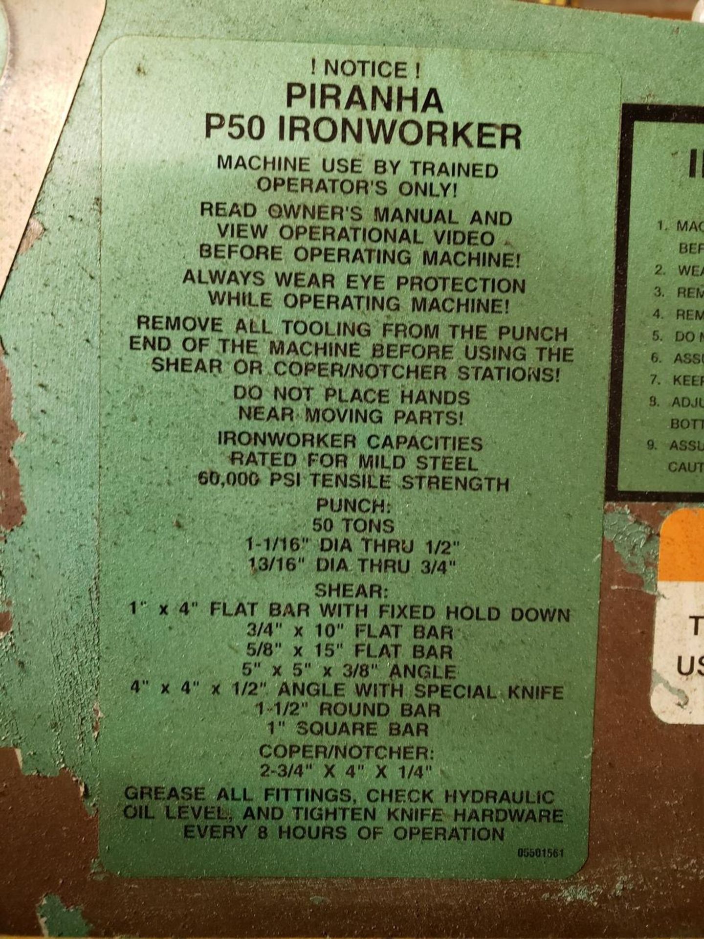 Piranha Ironworker, M# P50, S/N P50 3300 | Rig Fee: $400 - Image 3 of 6