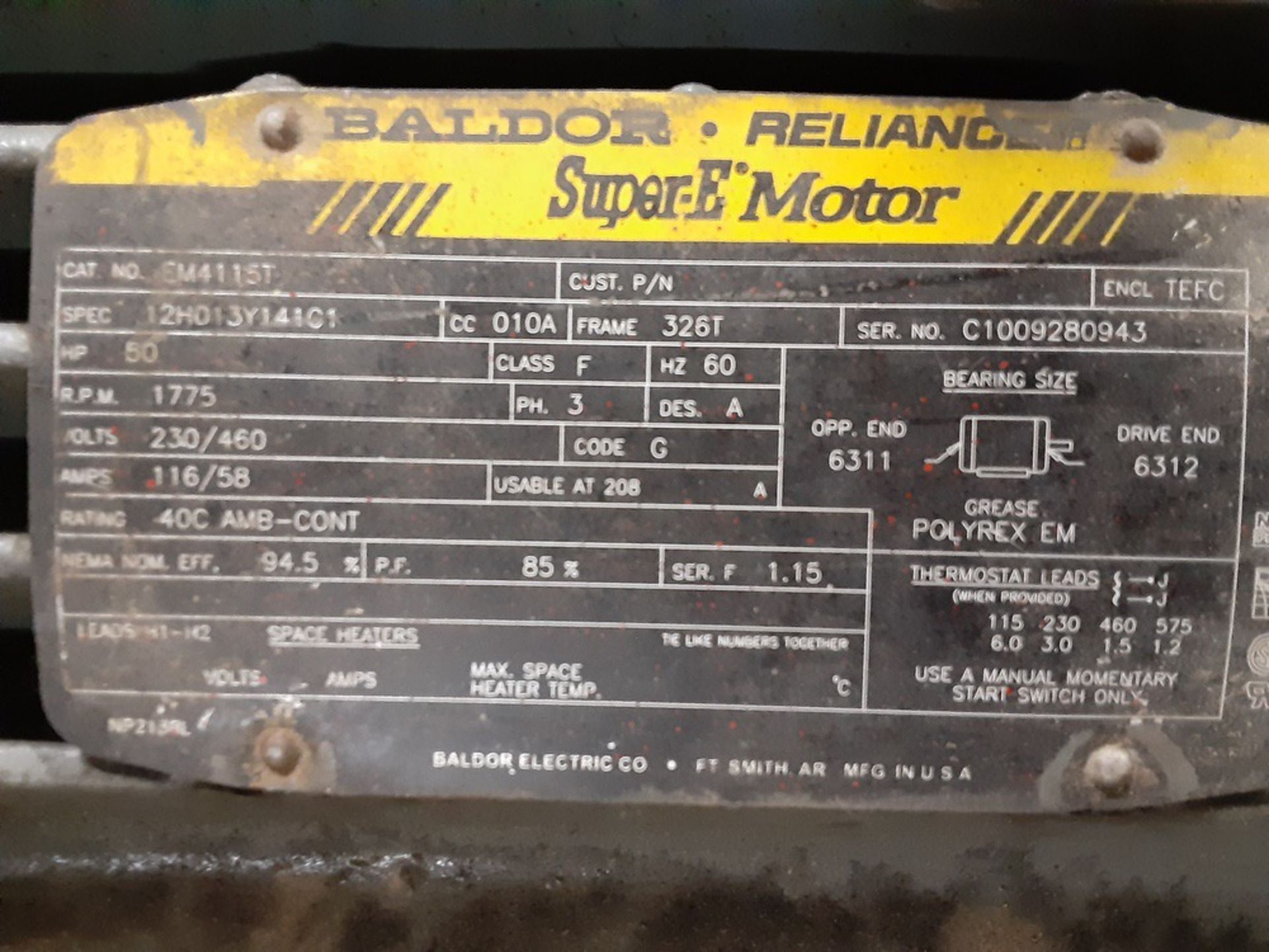 Baldor Electric Motor, 50 HP - Subject to Bulk Bid Lot 845B -The Greater of the Agg | Rig Fee: $40 - Image 2 of 2