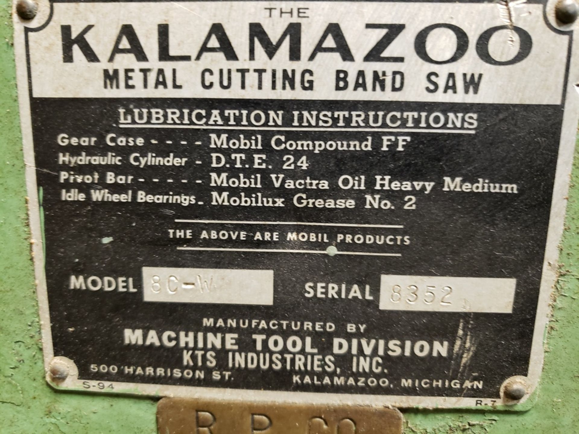 Kalamazoo Horizontal Band Saw, M# 8C-W | Rig Fee: $150 - Image 2 of 2