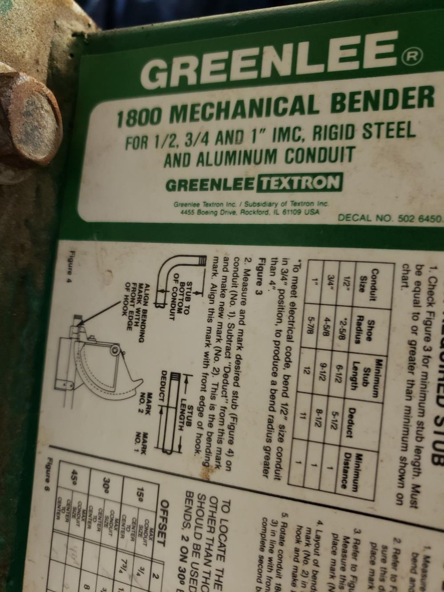 Greenlee Mechanical Bender, M# 1800 | Rig Fee: $75 - Image 2 of 2