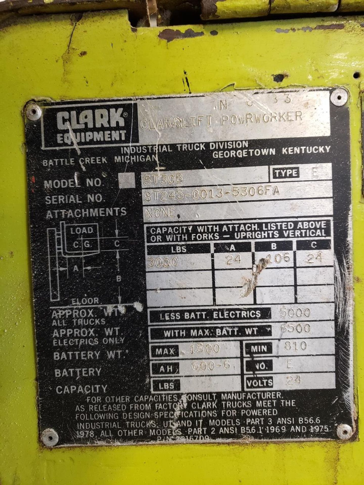 Clark 3,000 lb. Walk-Behind Electric Fork Lift, M# ST30B, 24 Volt | Rig Fee: $200 - Image 2 of 2