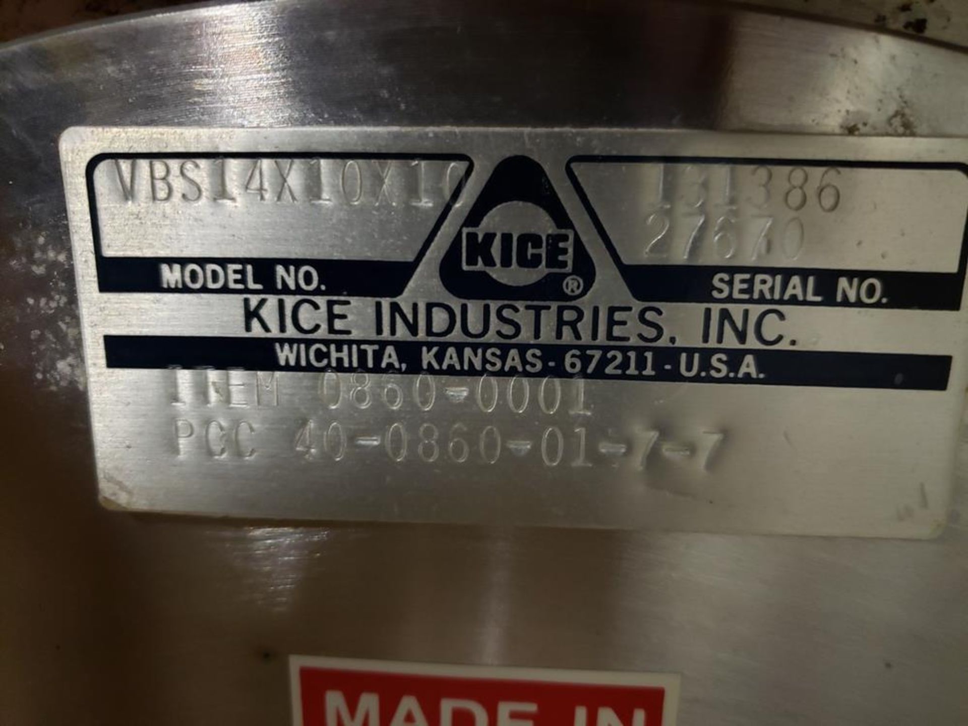 Kice Rotary Valve, M# VBS 14X10X10 - Subject to Bulk Bid Lot 942B -The Greater of t | Rig Fee: $75 - Image 2 of 2