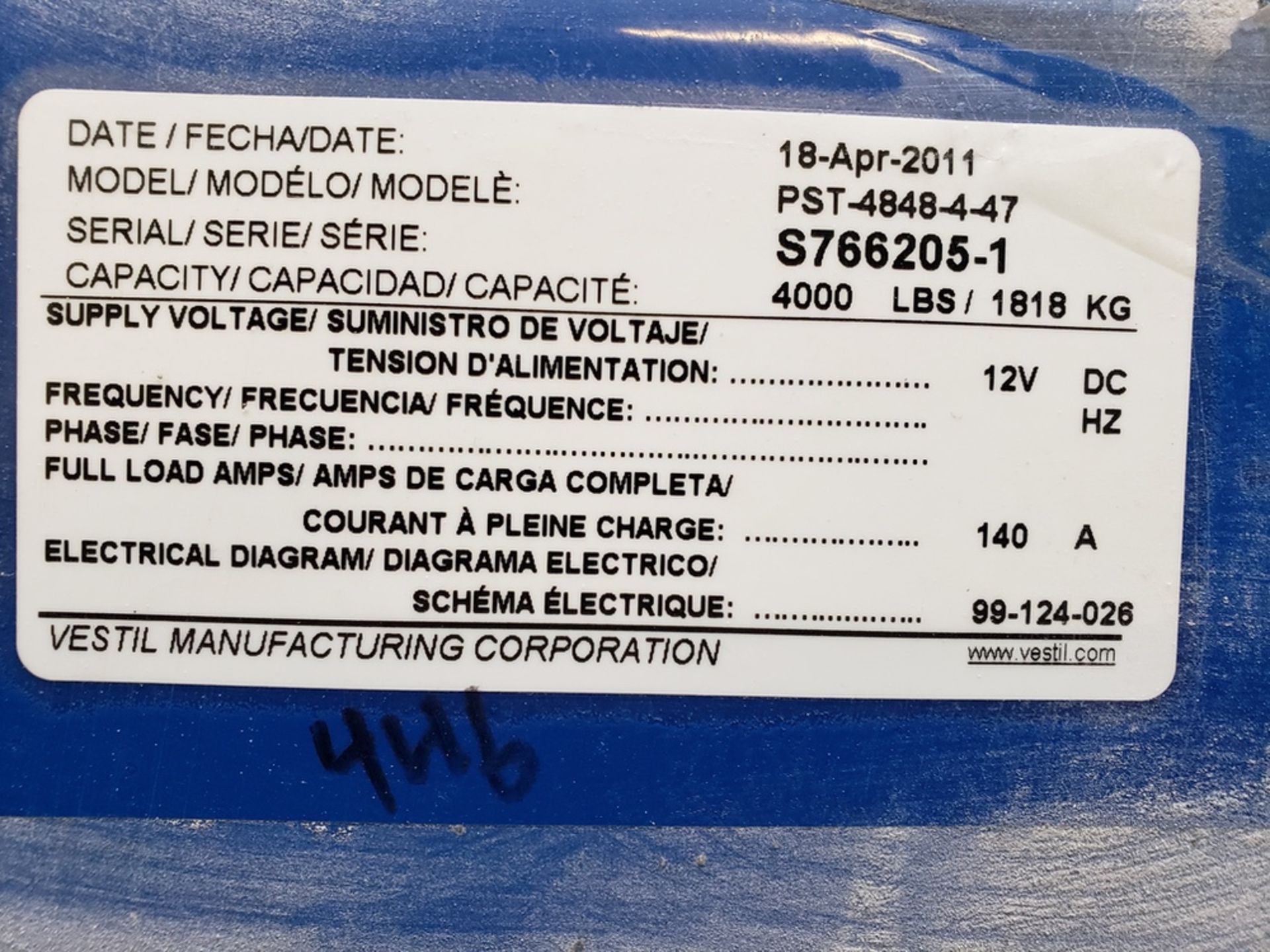 Vestil Portable Hydraulic Lift Cart, M# PST-4848-4-47 | Rig Fee: $125 - Image 2 of 2