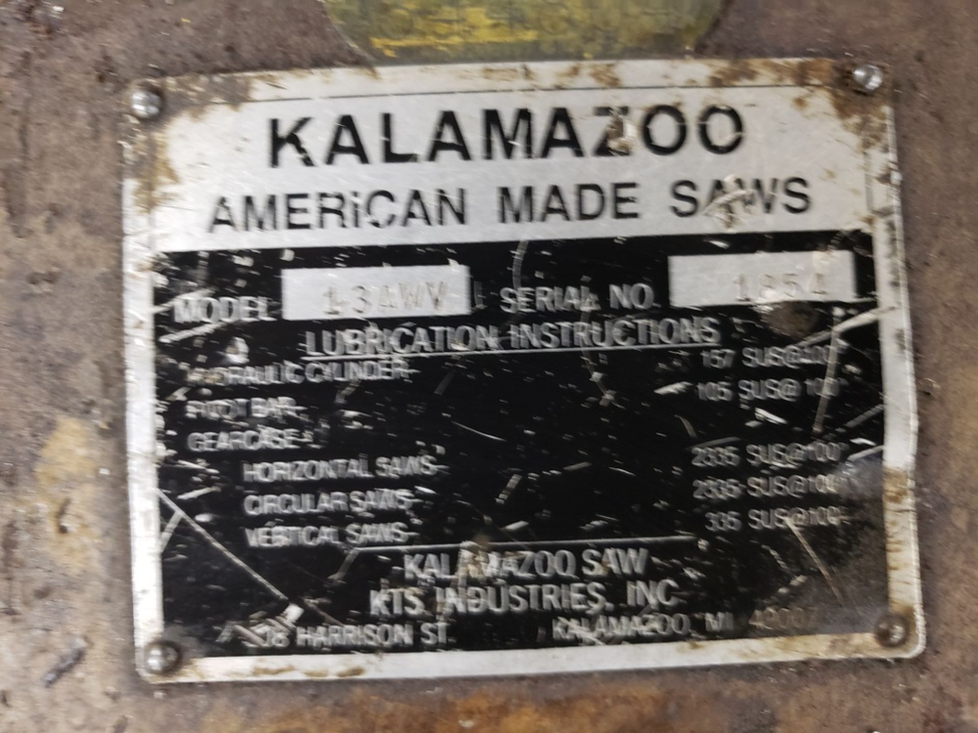 Kalamazoo Band Saw, M# 13AWV, S/N 1854 | Rig Fee: $275 - Image 2 of 2