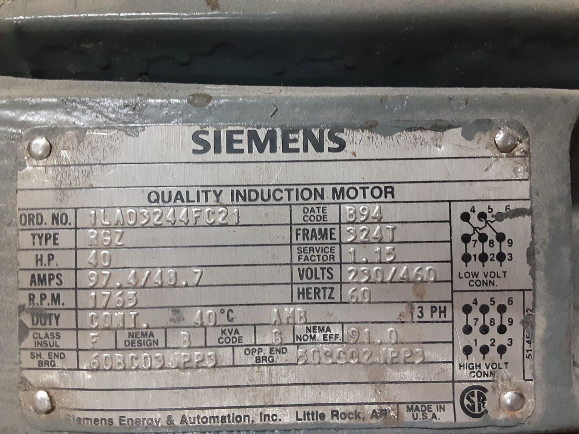 Siemens Electric Motor, 40 HP - Subject to Bulk Bid Lot 845B -The Greater of t | Rig Fee: No Charge - Image 2 of 2