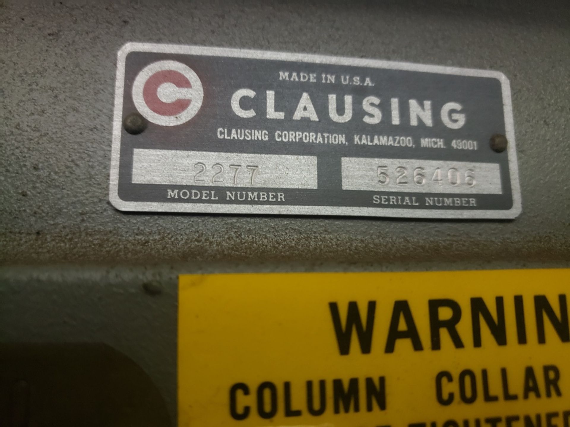 Clausing Drill Press, M# 2277, S/N 526406 | Rig Fee: $150 - Image 2 of 2