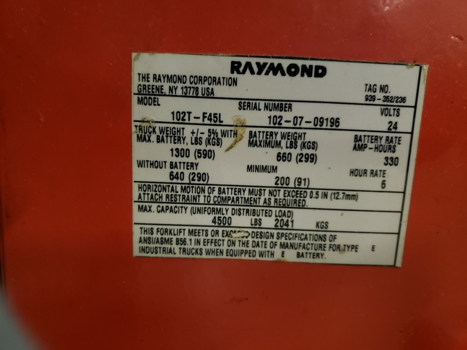 Raymond Electric Pallet Jack, M# 102T-F45L | Rig Fee: $100 - Image 2 of 2