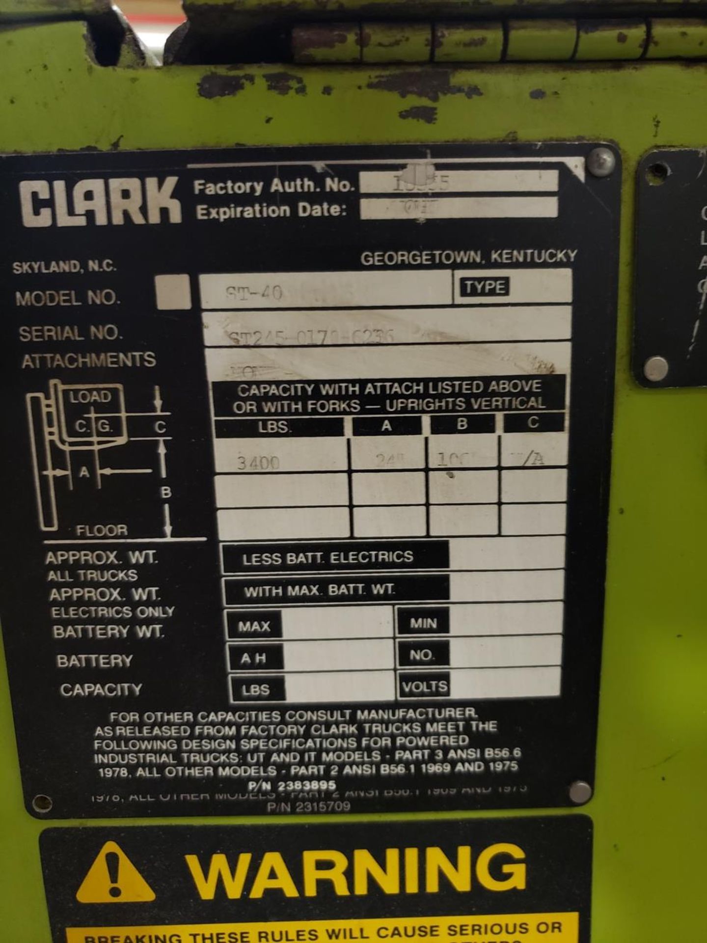 Clark Electric Pallet Jack, M# ST-40, S/N ST245 017 6236 | Rig Fee: $225 - Image 2 of 2