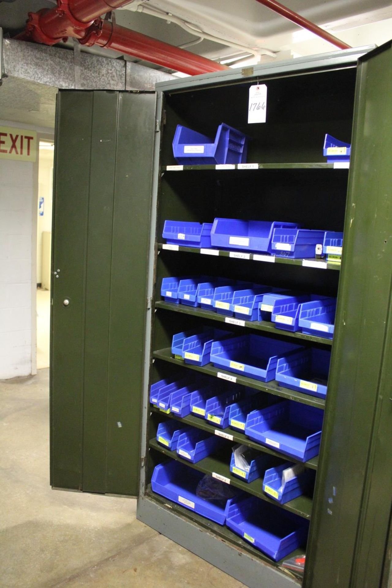 Two Door Storage Cabinet W/Contents | Rig Fee: Hand carry contents only or Contact Rigger