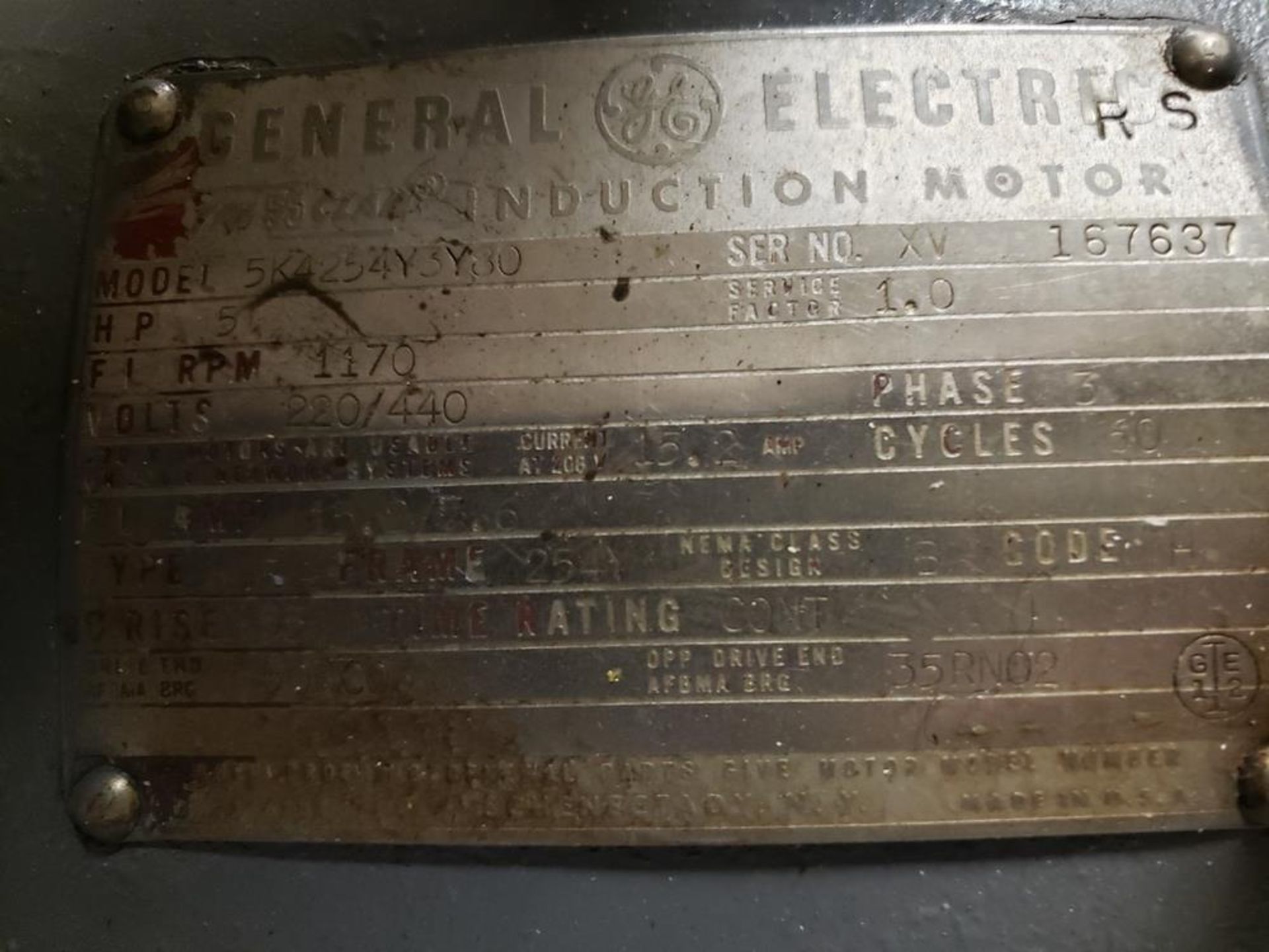 General Electric Induction Motor, 5 HP - Subject to Bulk Bid Lot 845B -The Gre | Rig Fee: No Charge - Image 2 of 2