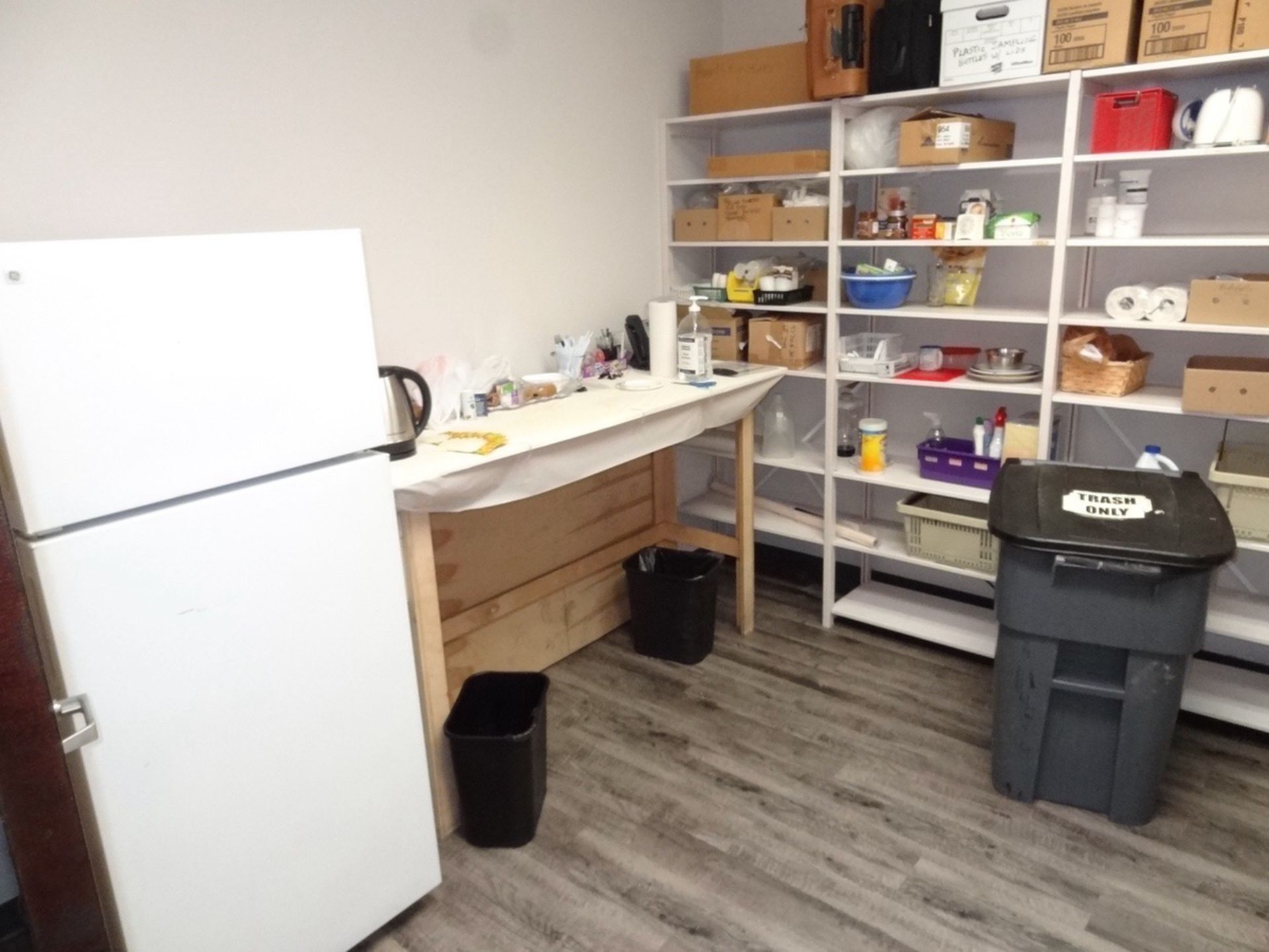 Office Supply Room - Refrigerator/Freezer, Shelving Contents, Coffee She | Rig Fee: See Full Desc