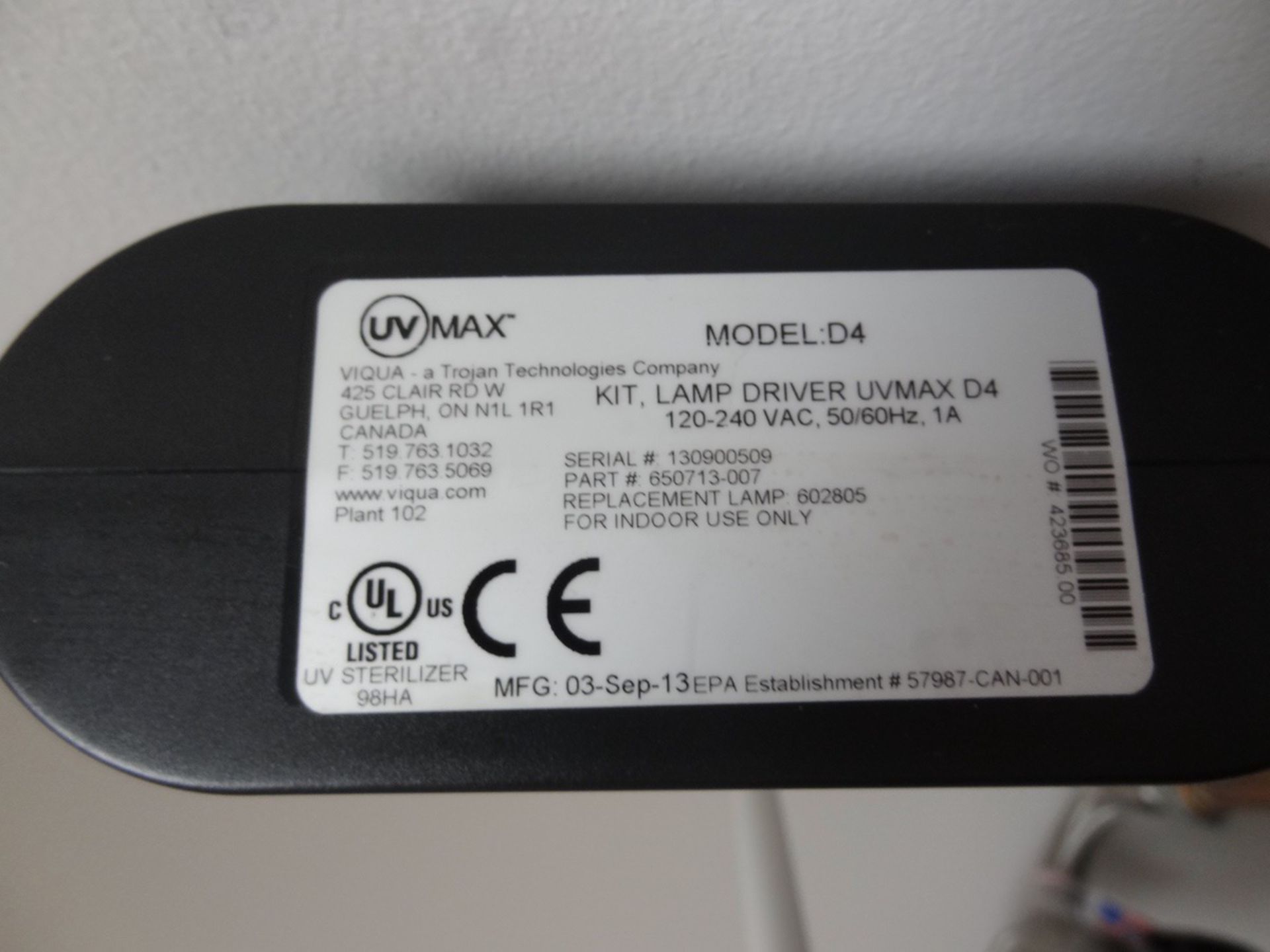 UV Max Model E4 Plus Lamp Assembly With Model D4 Controller | Rig Fee: $50 - Image 3 of 3